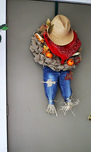 Scarecrow Wreath for Front Door - Rustic Fall Thanksgiving & Halloween Decor with Burlap Accents | Perfect for Seasonal Home Decoration, Autumn Porch Display & Holiday Door Hanging