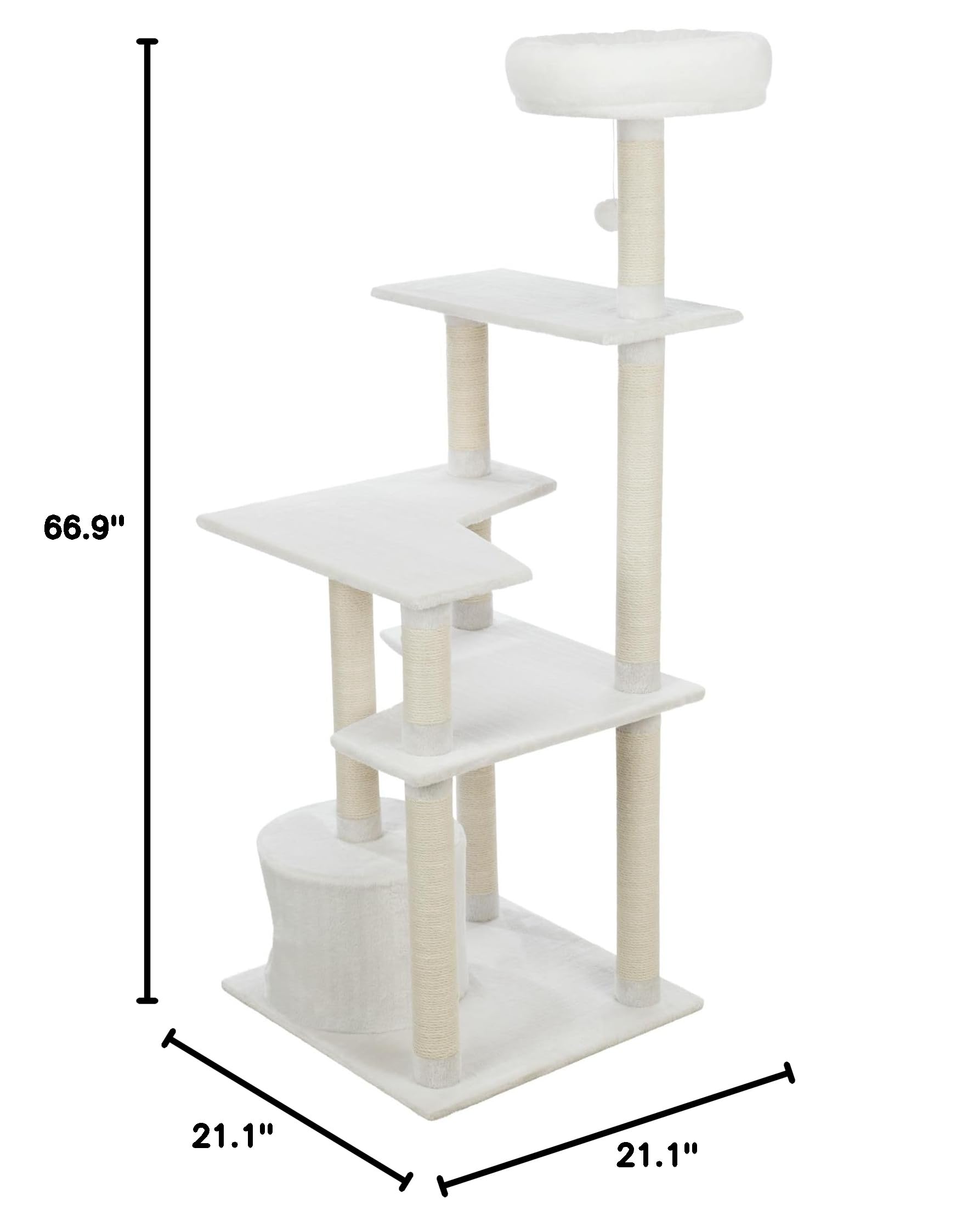 TRIXIE Seli 59-Inch 5-Level Cat Tree with Sisal Scratching Posts, Plush Perches & Condo - Cream Colored Cat Tower with Dangling Toys for Indoor Cats | Perfect for Play, Climbing & Napping in Living Rooms & Bedrooms