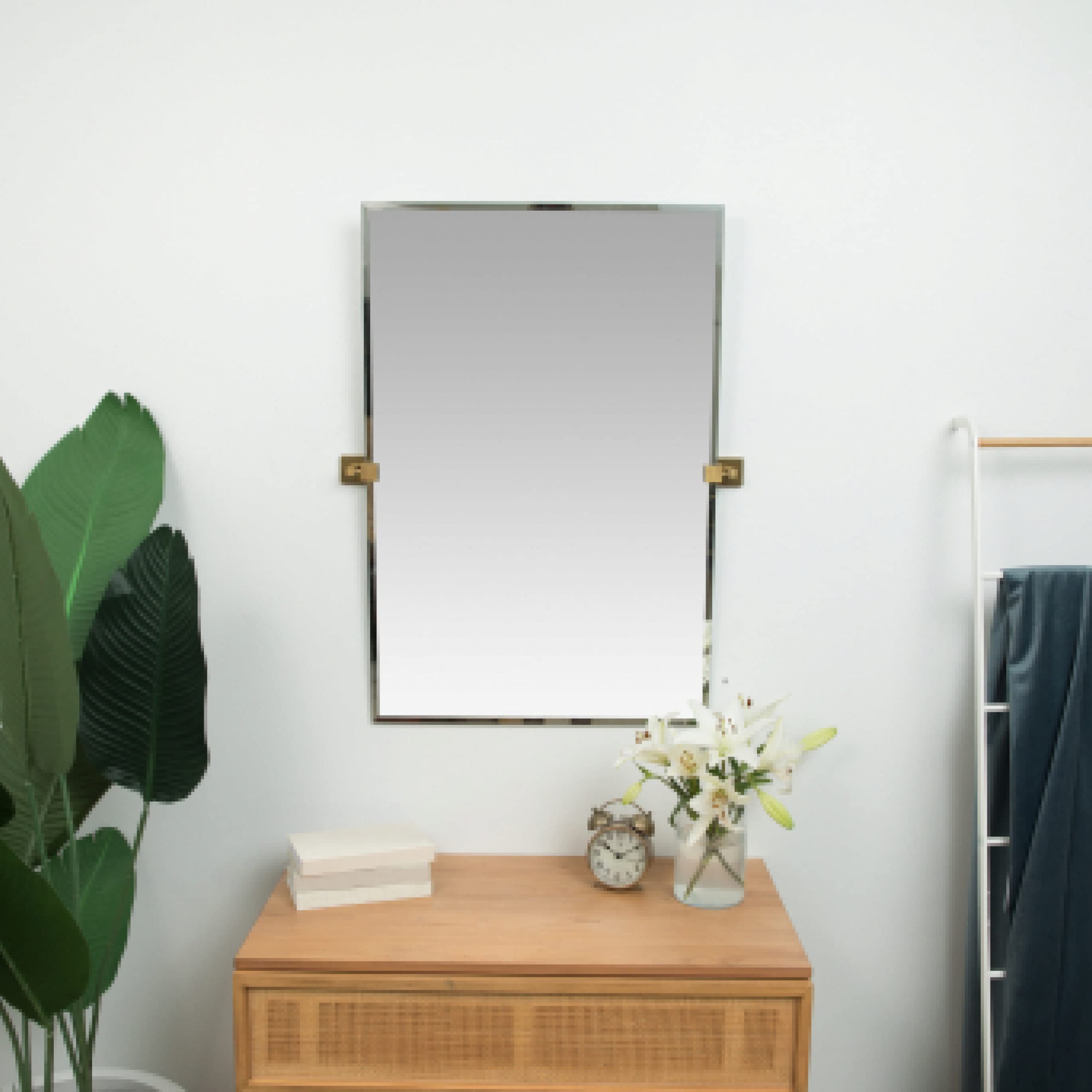 24x36 Inch Pivot Wall Mirror with Brushed Gold Brackets - Frameless Adjustable Bathroom Vanity Mirror for Modern Farmhouse Decor | Perfect for Bedroom, Bathroom & Entryway Makeovers