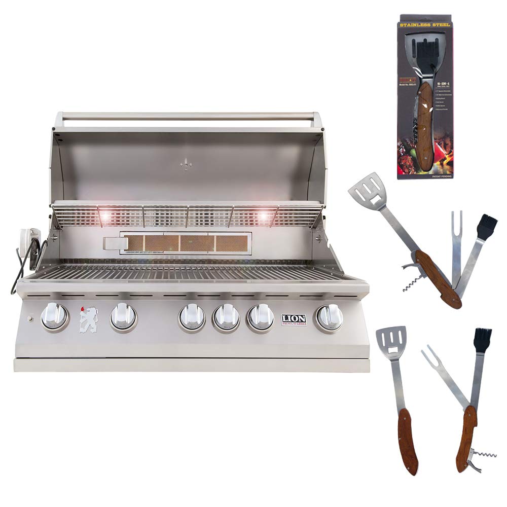 Lion Premium L90000 40-Inch 5-Burner Natural Gas Grill with 5-in-1 BBQ Tool Set - Outdoor Cooking, Backyard Parties & Family Gatherings