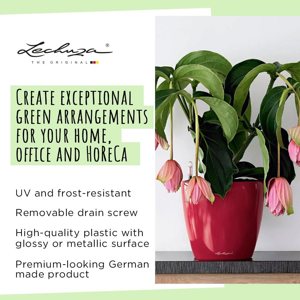 Lechuza Classico Premium LS 43 Taupe High Gloss Self-Watering Planter - Modern Indoor Flower Pot for Home, Office & Garden Decor