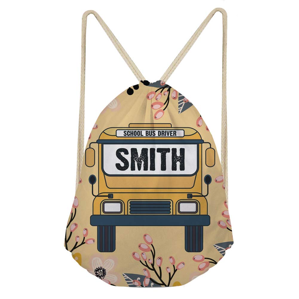 Coloranimal Bus Print Drawstring Backpack - Waterproof Storage Shoe Bag for School, Travel & Gym - Perfect Gift for Bus Drivers & Students