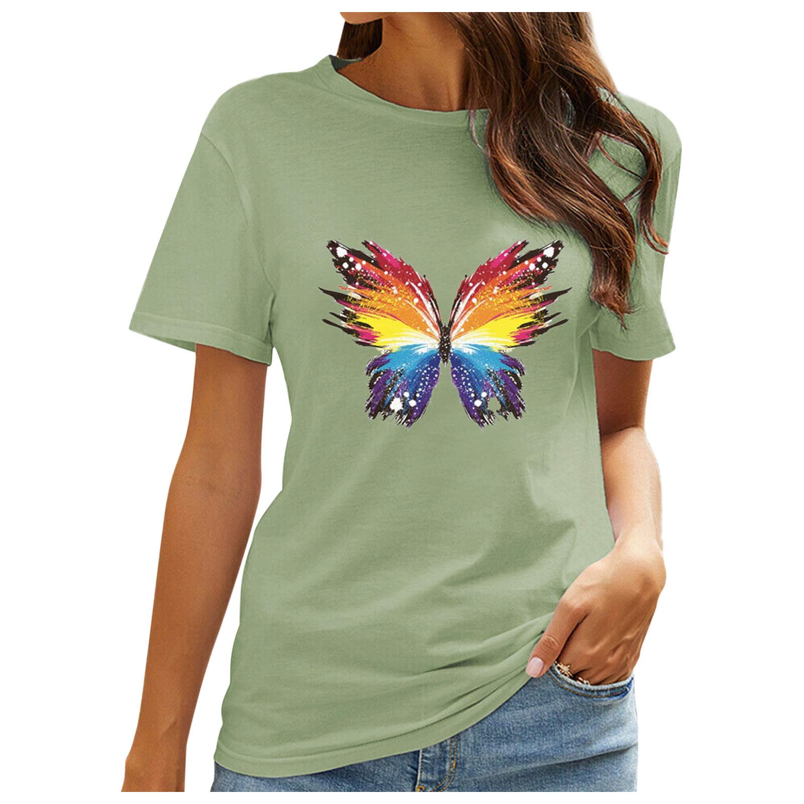 Women's Graphic Butterfly Letter Print Short Sleeve T-Shirt - Round Neck Casual Summer Tee for Everyday Wear, Outings & Vacation Outfits