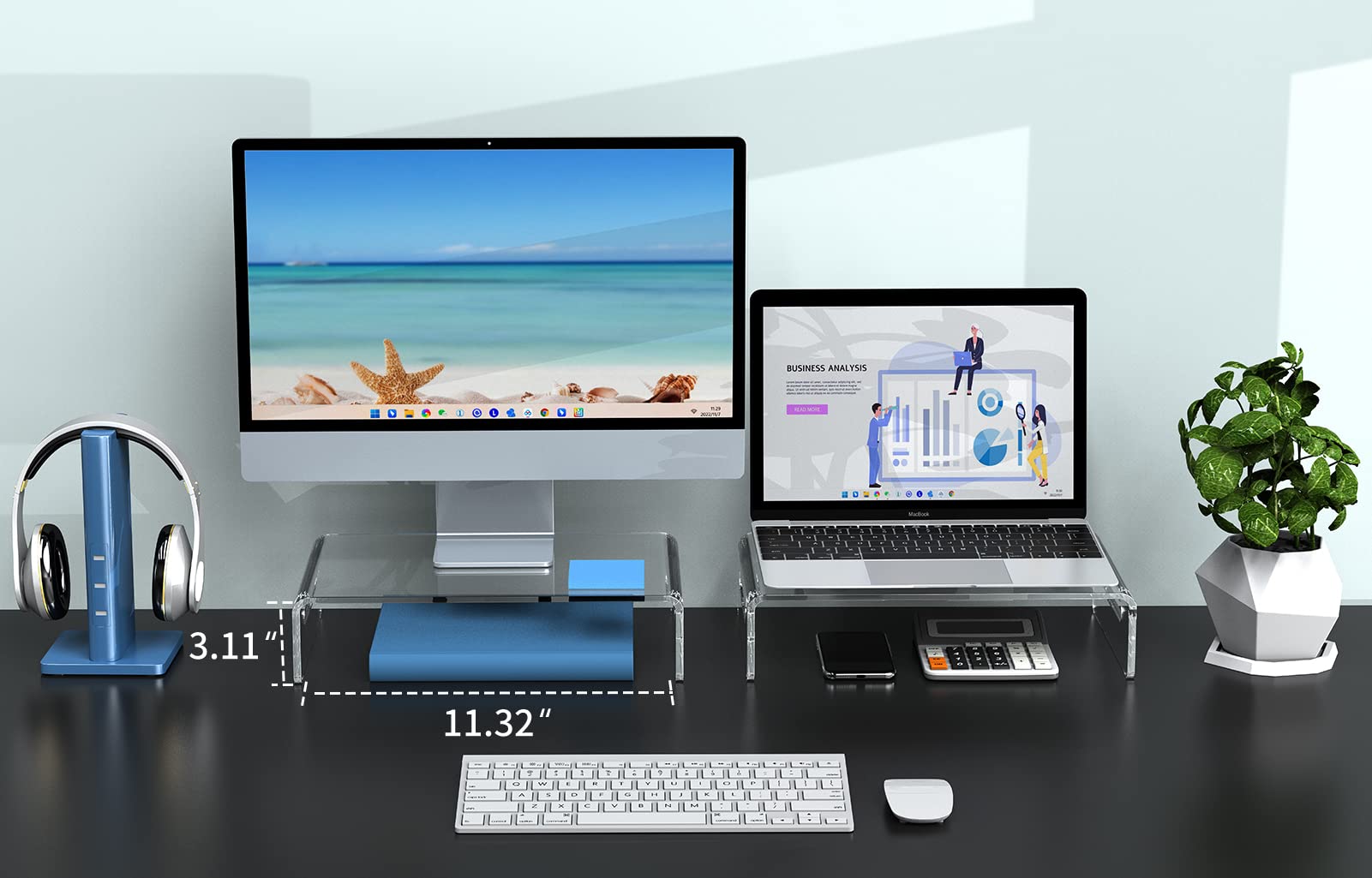 Zimilar 2 Pack Acrylic Monitor Stand Riser - Premium Clear Laptop & Computer Stand for Dual Monitors, Printer, Notebook - Ideal for Home Office Setup & Workspace Organization