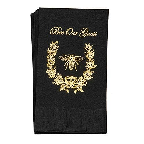 French Bee French Country Decor Disposable Paper Hand Towels - Black & Gold Wedding Guest Bathroom Towels (4.5