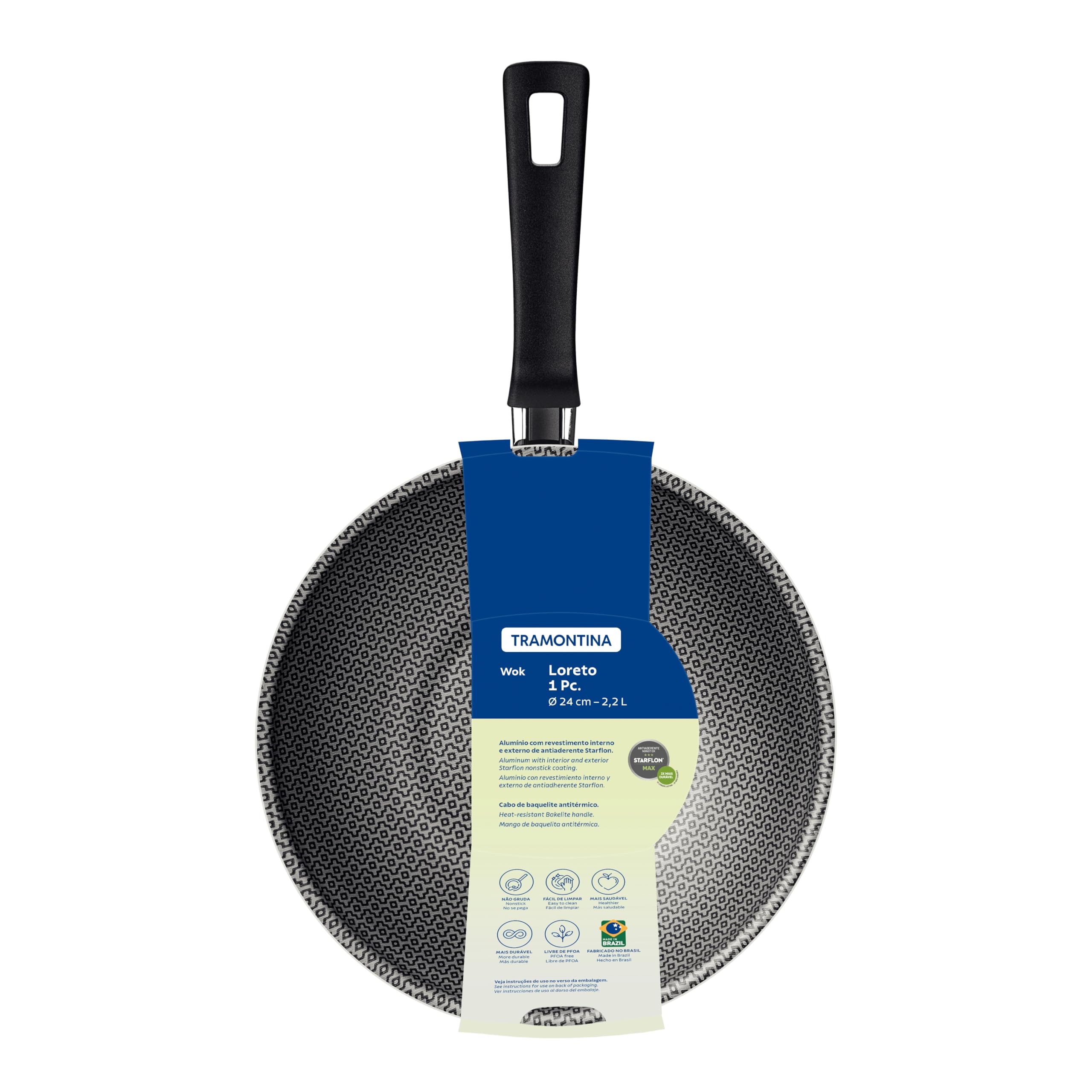 Tramontina Loreto 24cm Red Aluminum Wok Pan with Starflon Max Non-Stick Coating - 2.2L Capacity - Perfect for Stir-Frying, Sautéing & Asian Cooking