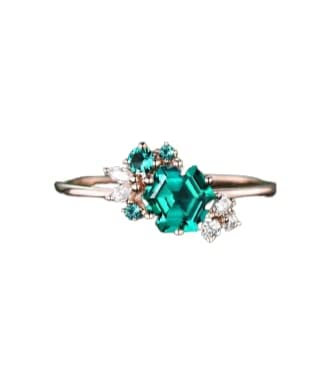 Hexagon Cut Emerald Ring for Women - Vintage Cluster Engagement Ring in Gold & Silver - Unique Art Deco Moissanite Bridal Wedding Jewelry Gift for Her | Perfect for Proposals, Anniversaries & Special Occasions