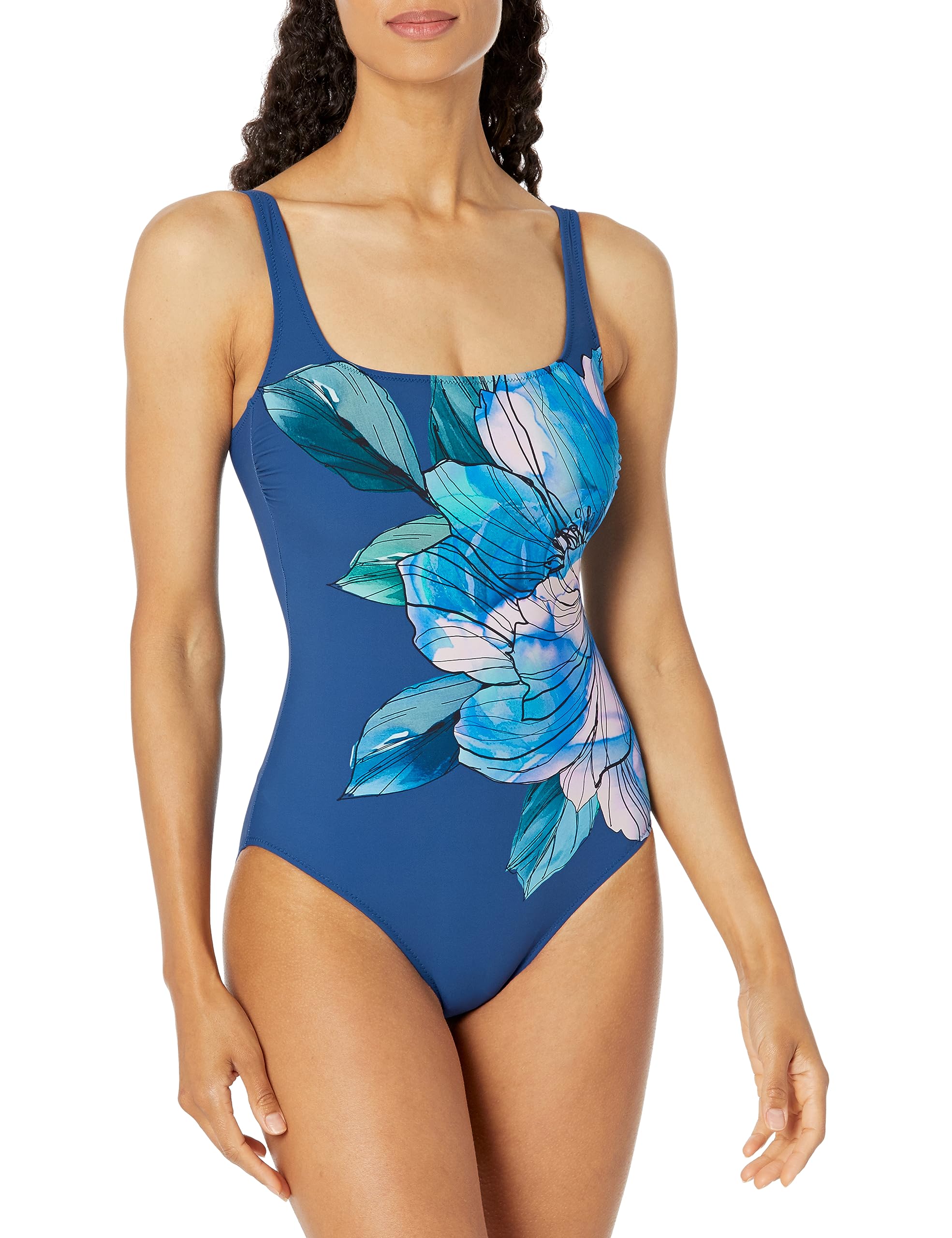 Gottex Women's One Piece Swimsuit - Wild Flower Print Square Neck Bathing Suit for Beach, Pool & Vacation