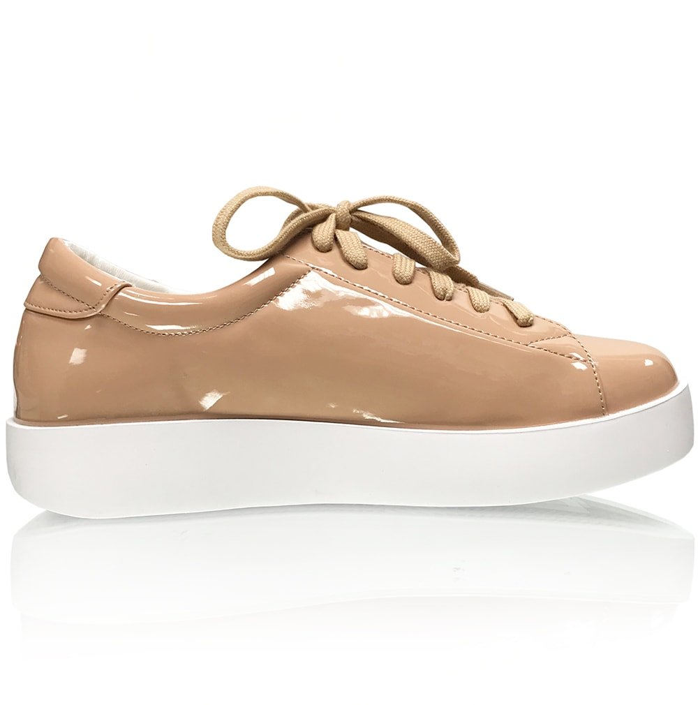 Women's Patent Leather Nude Fashion Sneakers - The FLOATER - Comfortable Casual Shoes for Work, Walking & Everyday Wear