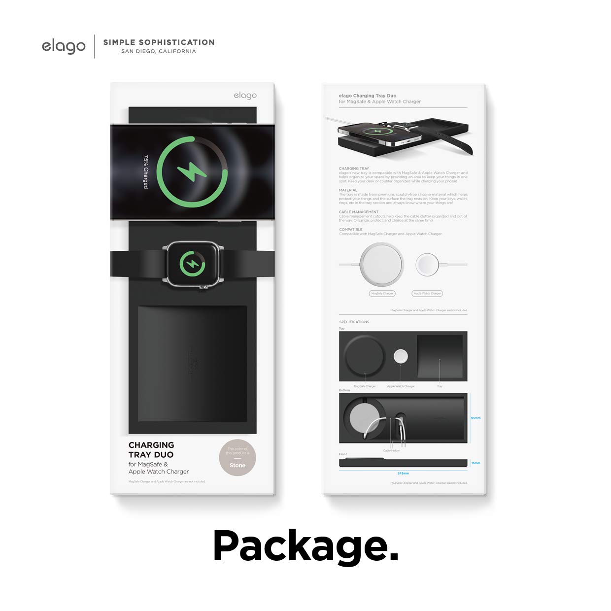 elago MagSafe Charging Tray Duo - Compatible with iPhone 16/15/14/13/12, Apple Watch & AirPods Wireless Charging Stand | Organize Your Nightstand, Office Desk or Travel Essentials | Stone Design (Charging Cable Not Included)