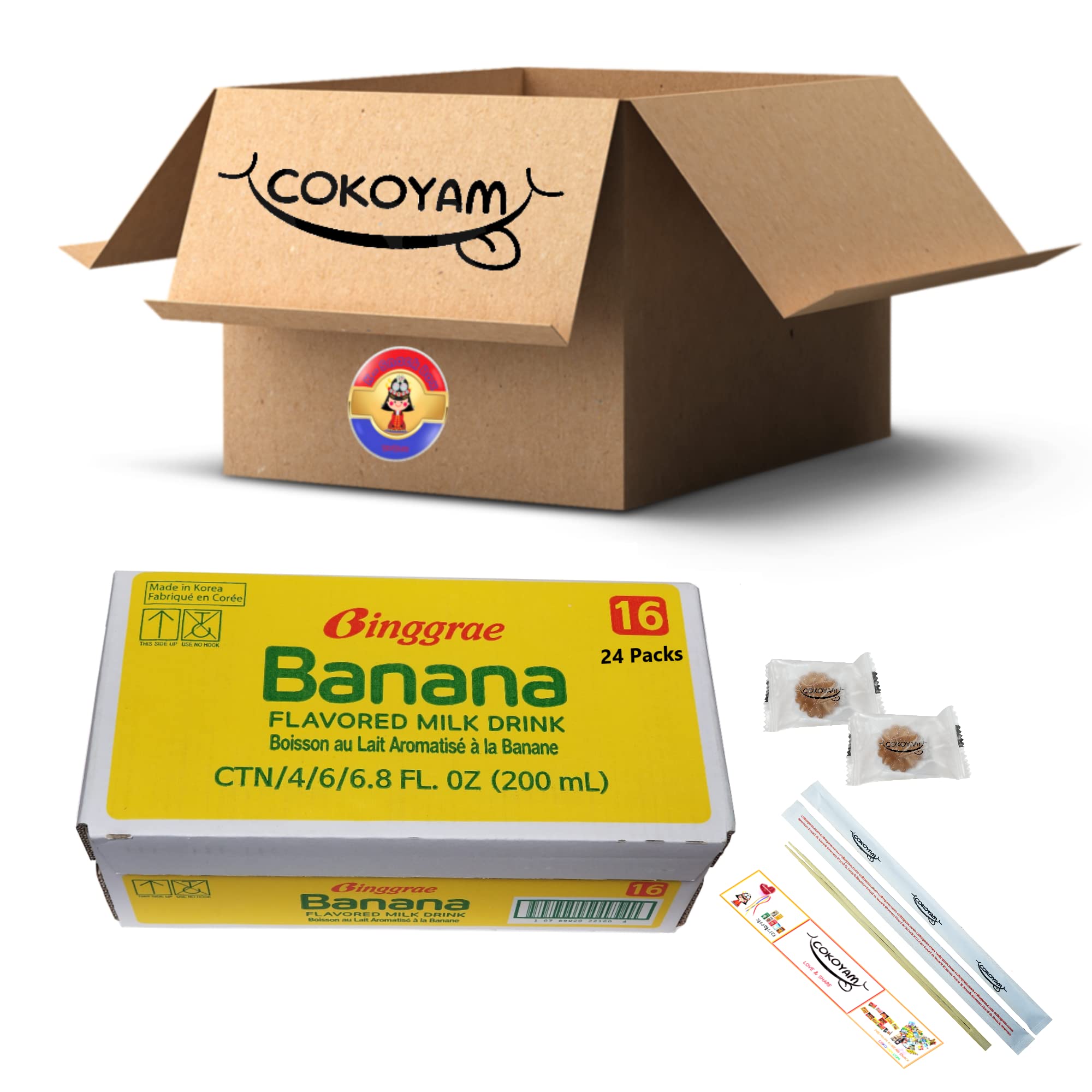 BINGGREA Banana Milk Box - 24 Packs/Box | Delicious & Nutritious Banana Flavored Milk for Kids, School Lunches, and Healthy Snacks