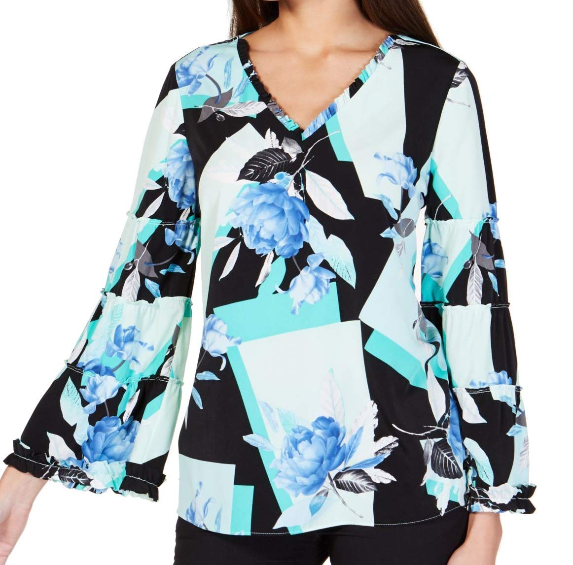 Alfani Women's Floral Bell Sleeve Blouse - Elegant Flowy Top for Work, Party & Date Night | Plus Size & Petite Options Available