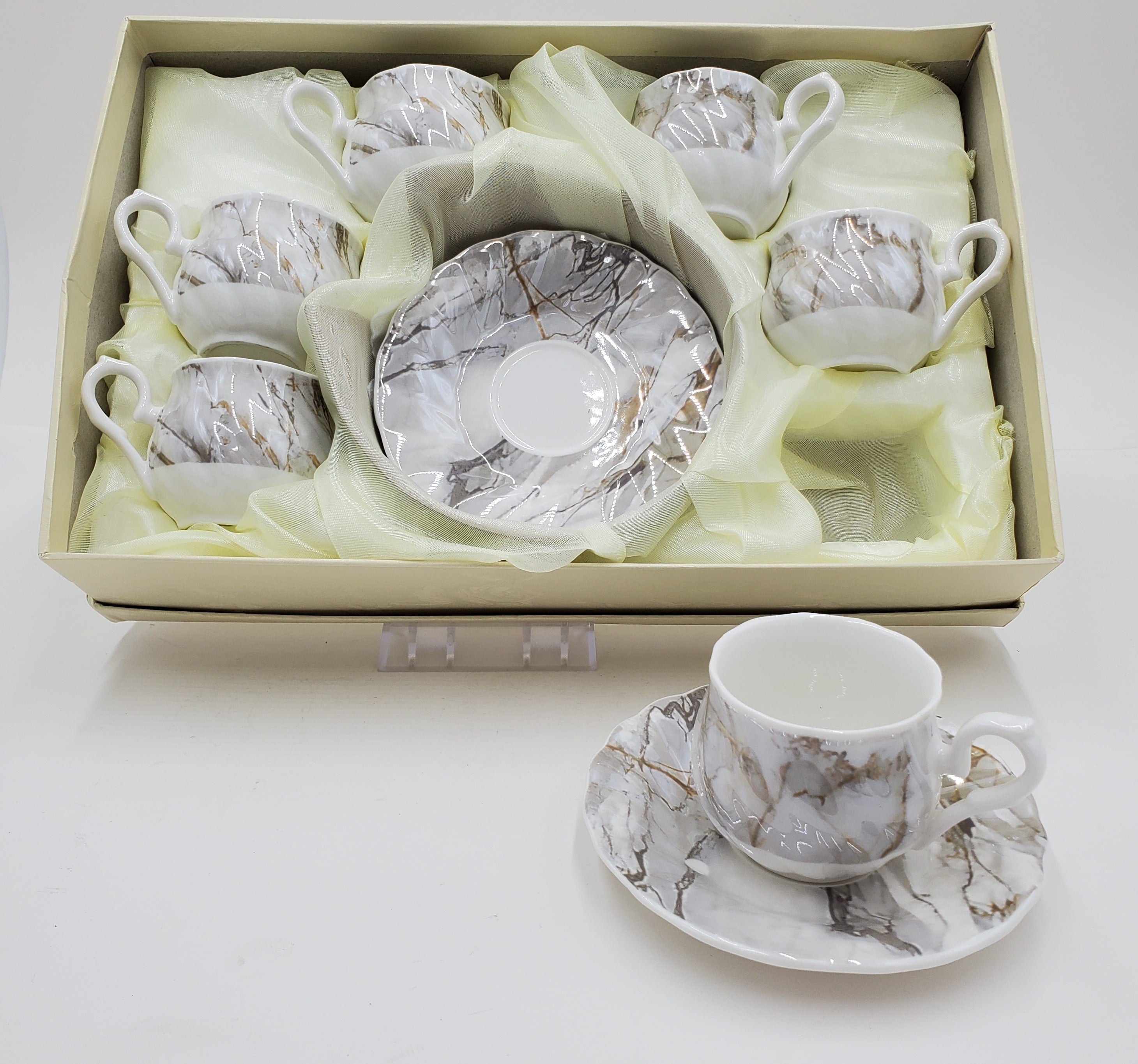 6-Piece Marble Coffee Set - Elegant & Durable Coffee Cups with Saucers - Perfect for Home, Office, or Gifts