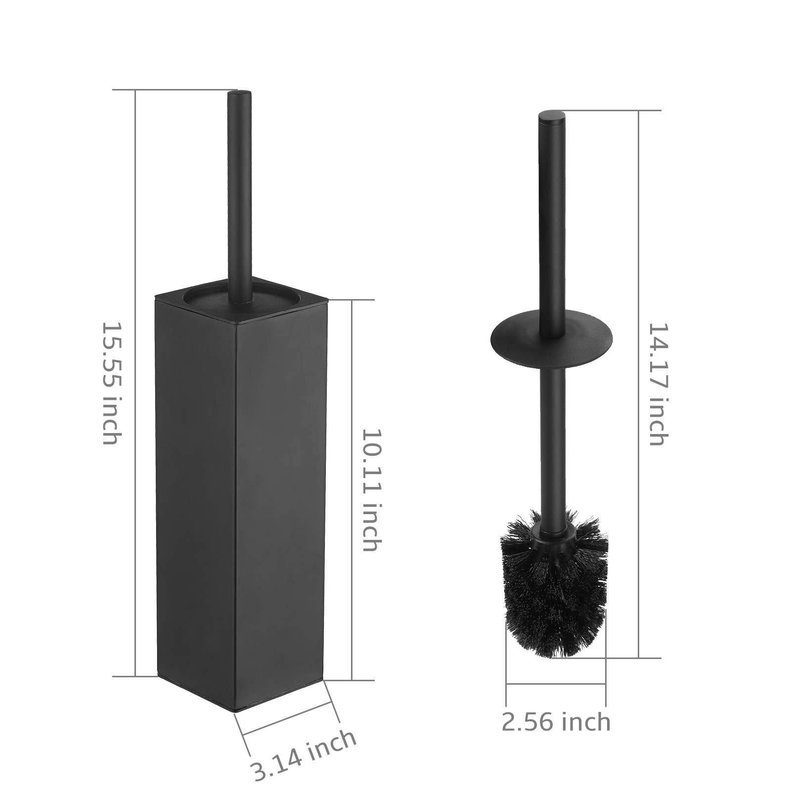 BGL Stainless Steel Square Toilet Brush Set with Holder - 2 Replaceable Rubber-Coated Brush Heads for Bathroom Cleaning - Black - Ideal for Home, Hotel & Office Restroom Maintenance