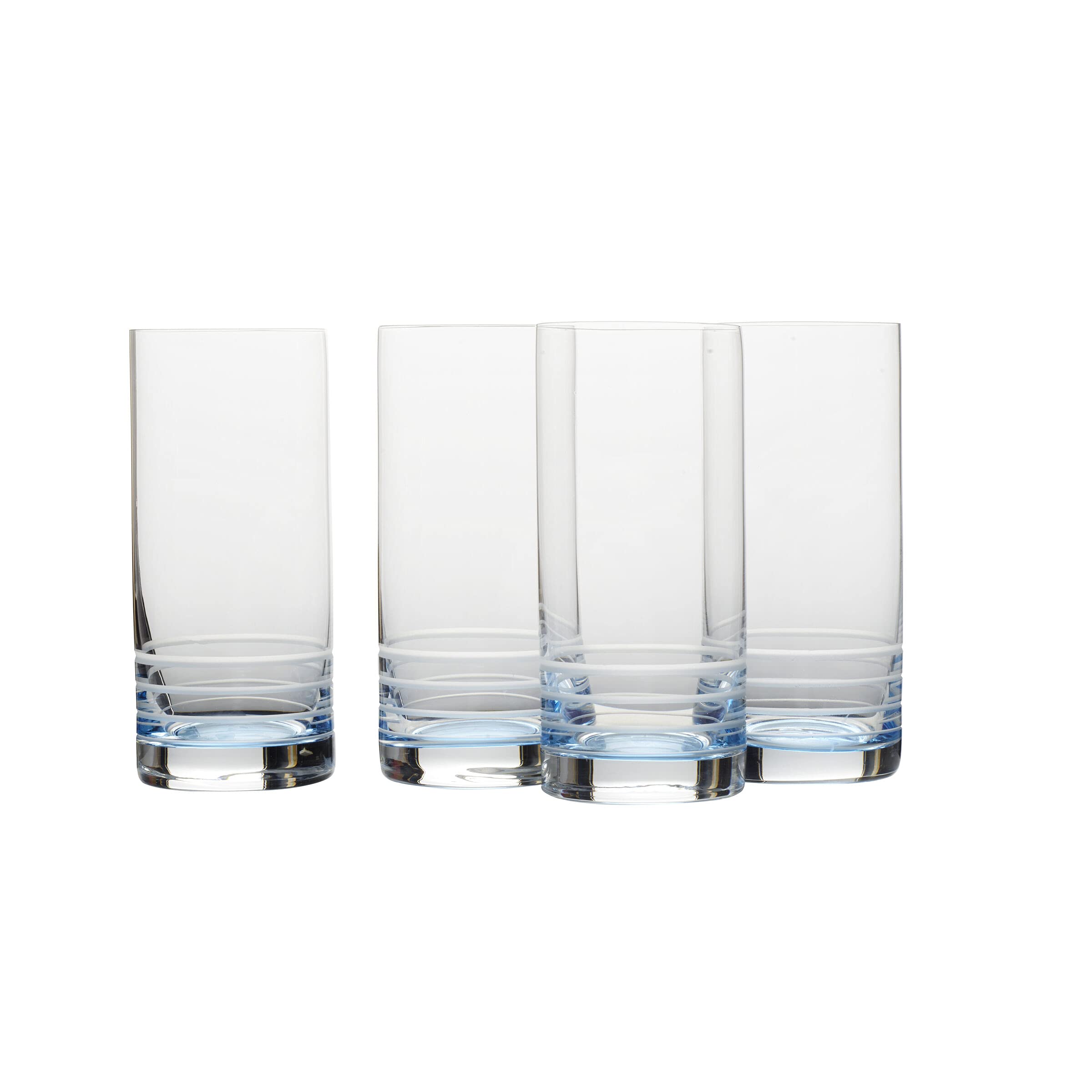 Mikasa Cal Ombre Highball Tumbler Cups - Set of 4 (17 oz) - Blue Glass Drinking Glasses for Cocktails, Iced Coffee & Home Bar Use