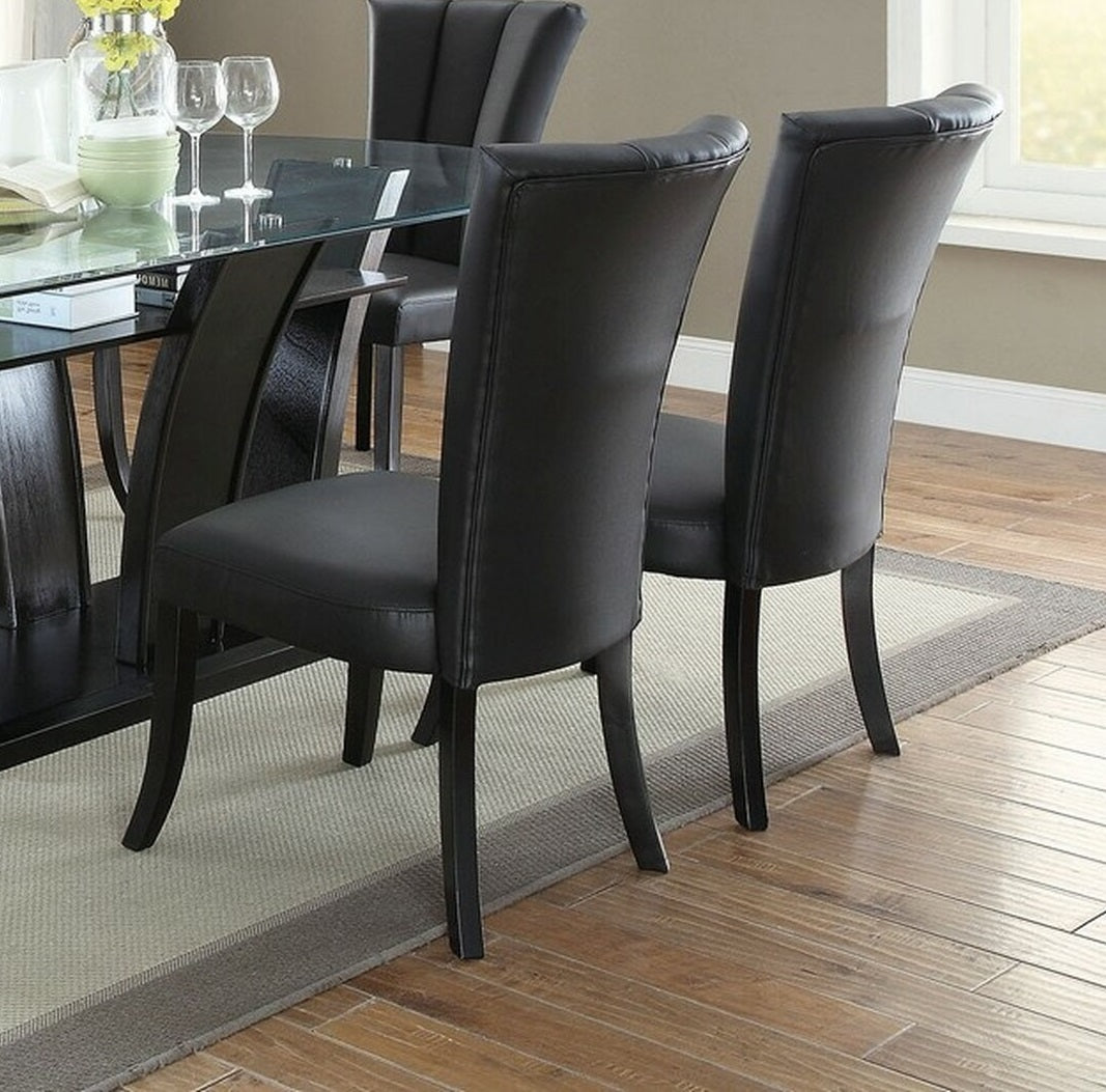 2-Piece Black Faux Leather Dining Chairs Set with Wide Flair Back - Modern Upholstered Side Chairs for Kitchen, Dining Room, or Office Seating