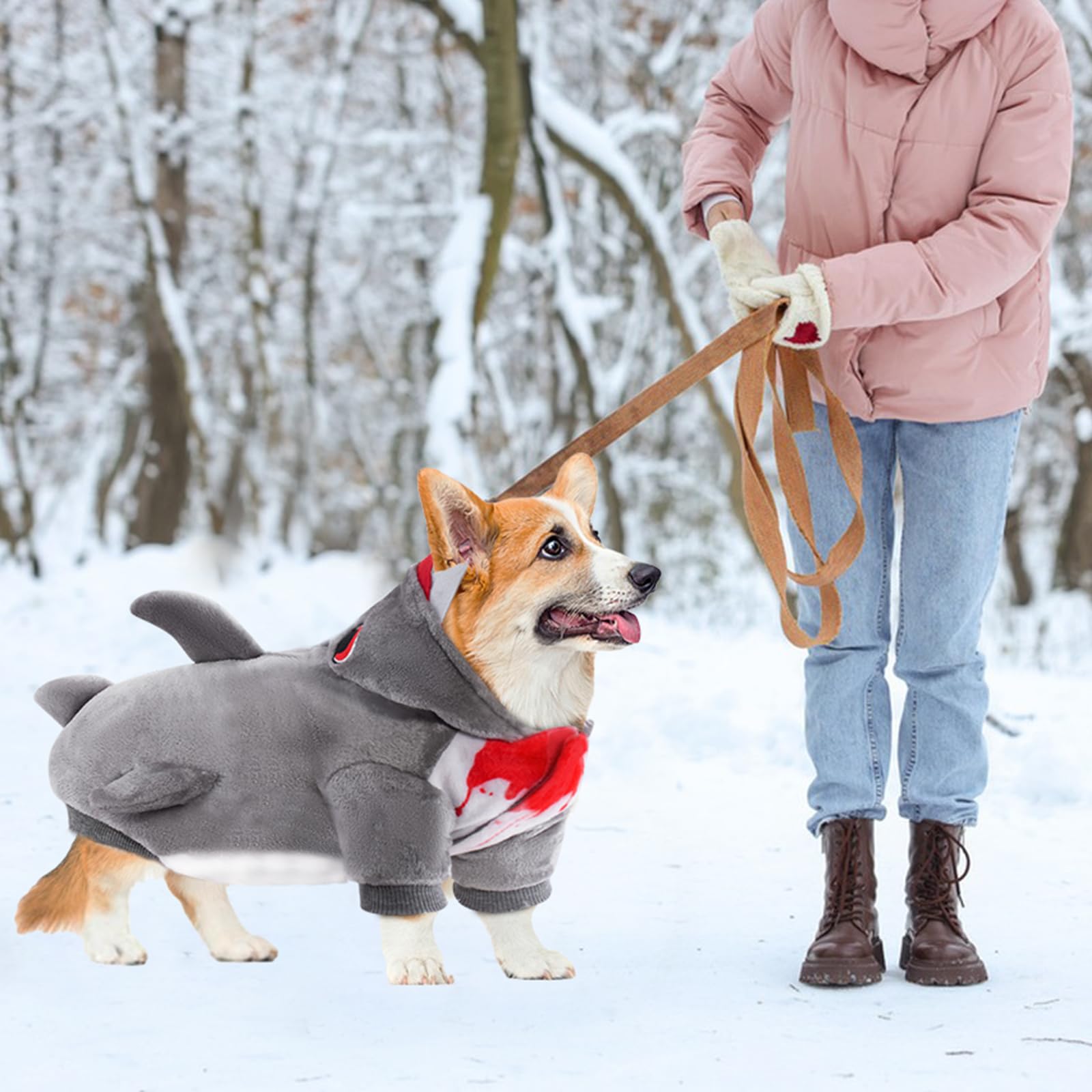 Shark Dog Costume - Warm Winter Coat & Hoodie for Small & Medium Dogs - Funny Pet Apparel for Christmas, Birthday Parties & Cosplay - Perfect for Halloween, Pet Parades & Photo Shoots