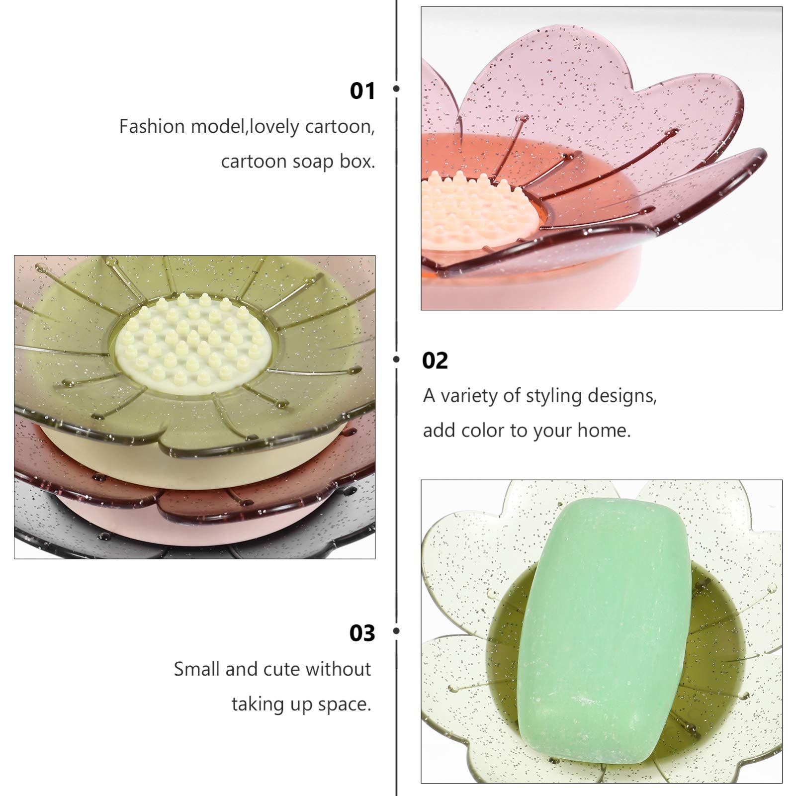 3-Piece Cartoon PVC Soap Holder Set with Drain Holes - Waterproof Bathroom Soap Tray for Shower, Bathtub, Sink Countertop - Includes Travel Cover for Storage & Organization (Skin-Friendly Design)