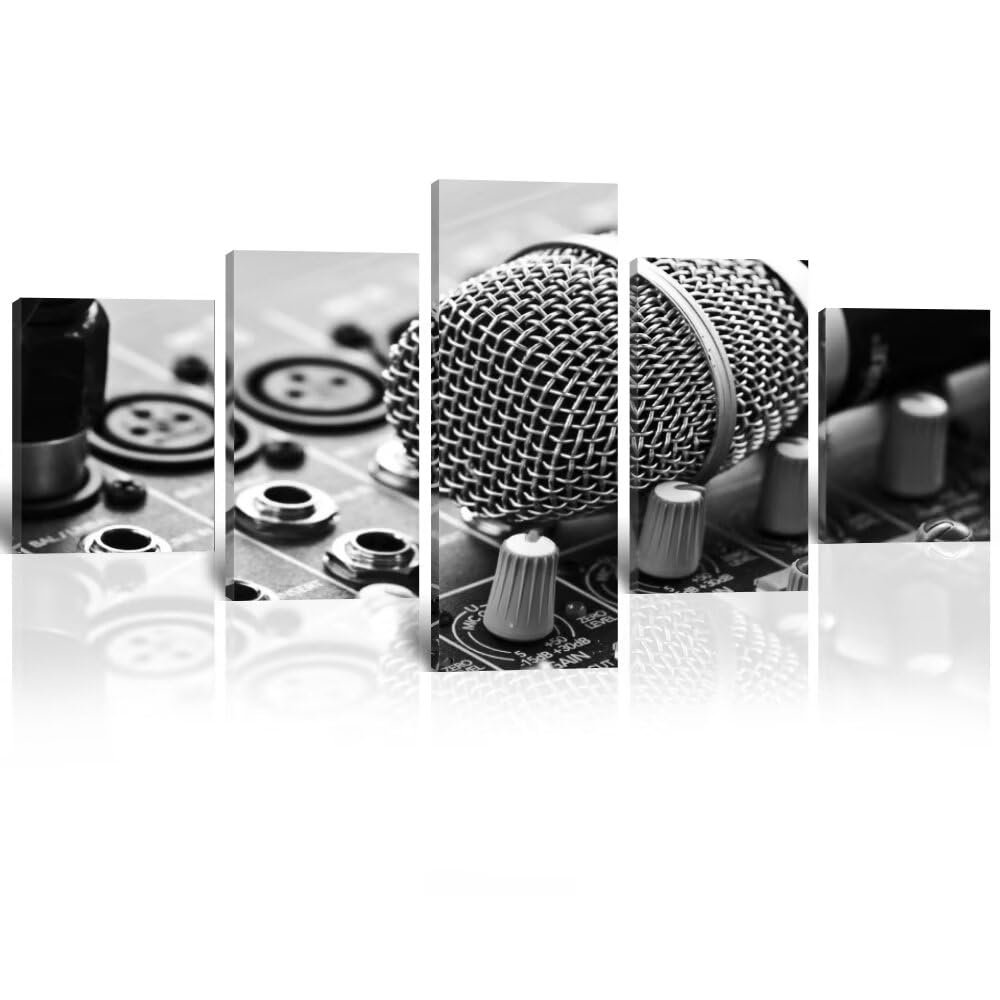 5-Piece Music Canvas Wall Art - Microphone & DJ Decor Print Painting for Music Room, Recording Studio, Living Room, Bedroom - Perfect Gift for Musicians (50