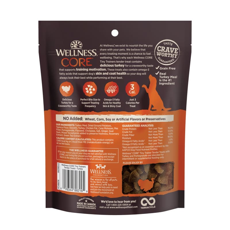 Wellness Core Tiny Trainers Turkey & Pomegranate Small Breed Dog Treats 6oz - Healthy Natural Training Snacks for Puppies & Small Dogs - Perfect for Obedience Training, Reward Treats & Positive Reinforcement