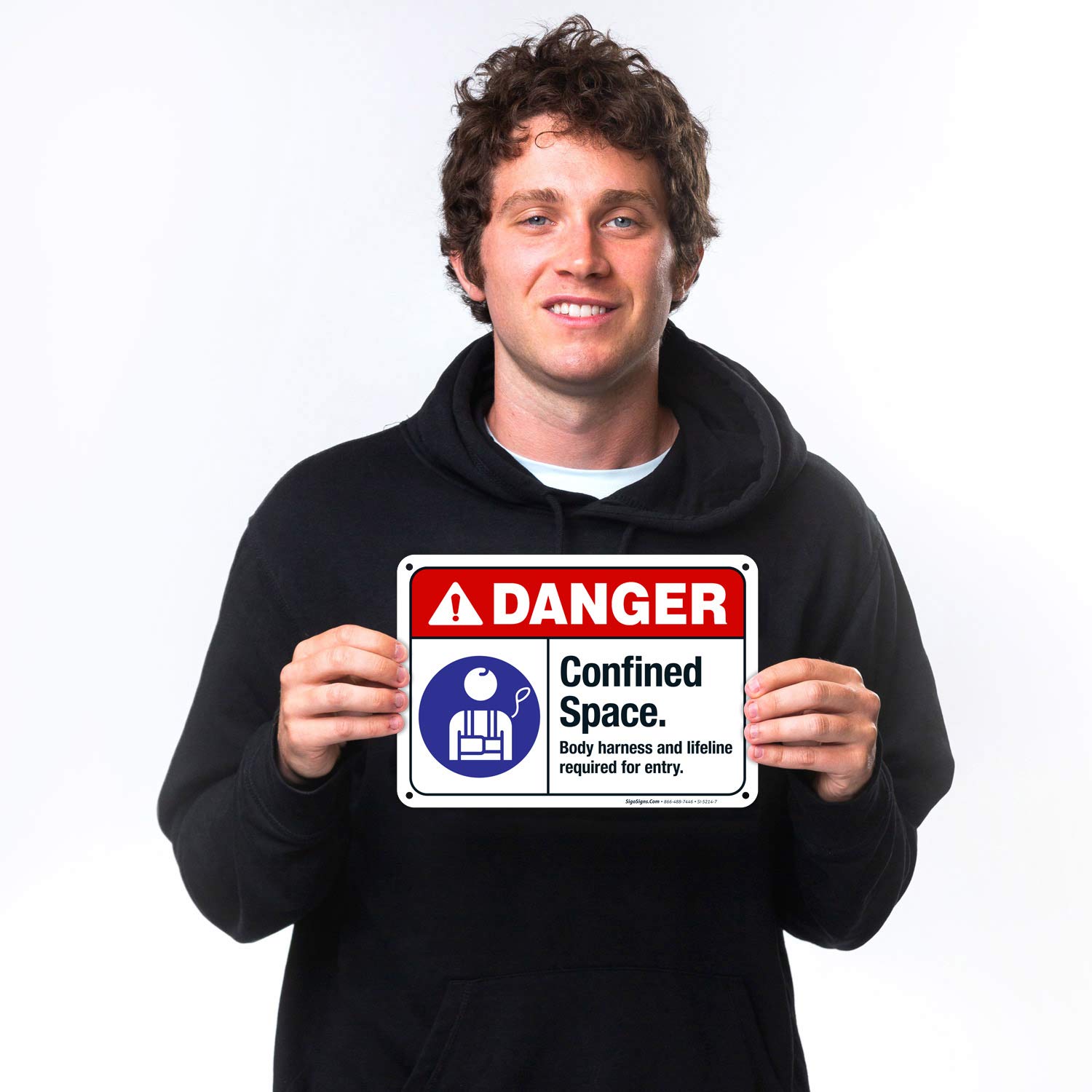 ANSI Danger Sign - Confined Space Body Harness & Lifeline Required for Entry | 10x7 Inch Rust-Free .040 Aluminum Safety Sign | Fade Resistant for Indoor/Outdoor Use | Made in USA | Perfect for Construction Sites, Warehouses & Industrial Facilities