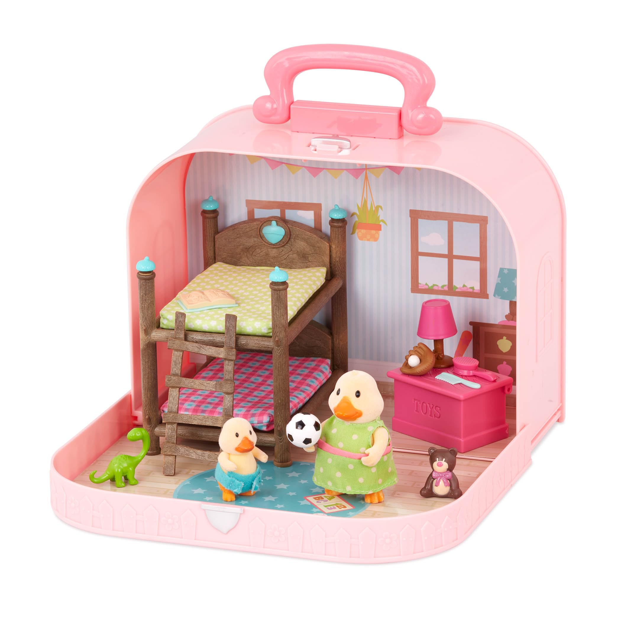 Li’l Woodzeez Bunk Beds Playset with Dollhouse Furniture & Accessories - Compact Travel Toy Suitcase for Kids Age 3+ - Perfect for Pretend Play, Travel Entertainment & On-the-Go Fun