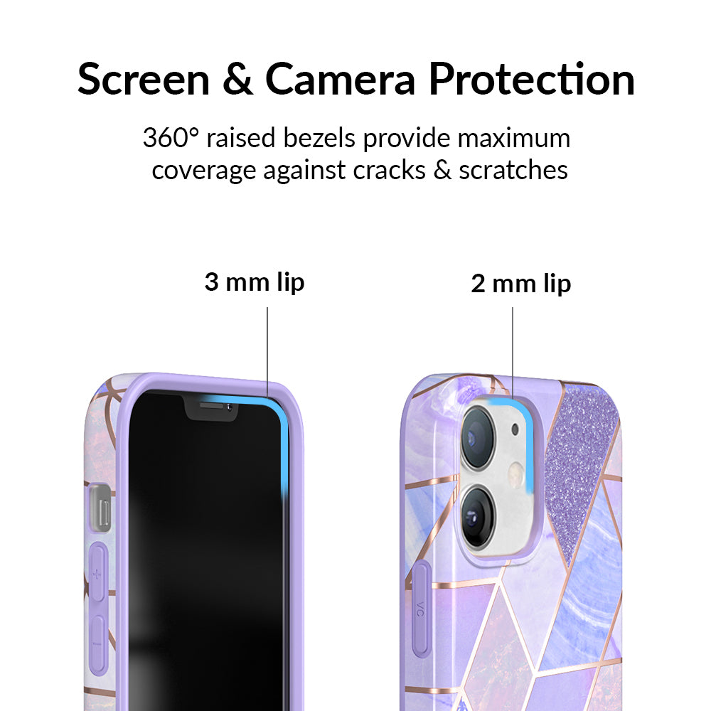 Stylish Purple Geometric Marble iPhone Case - Durable Protective Cover for iPhone 13/14/15 Pro Max - Trendy Aesthetic Phone Case for Women & Men - Perfect for Daily Use, Travel & Gift Giving