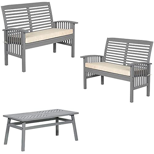 Home Square 3-Piece Patio Furniture Set with 2 Loveseats & Coffee Table - Gray Wash Finish for Outdoor Living, Backyard Relaxation & Garden Decor
