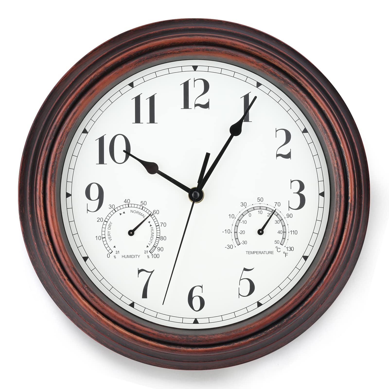 **MUMTOP 12 Inch Indoor Outdoor Wall Clock with Thermometer & Hygrometer - Waterproof, Bronze Finish - Perfect for Patio, Garden, Living Room, Office & Home Decor**