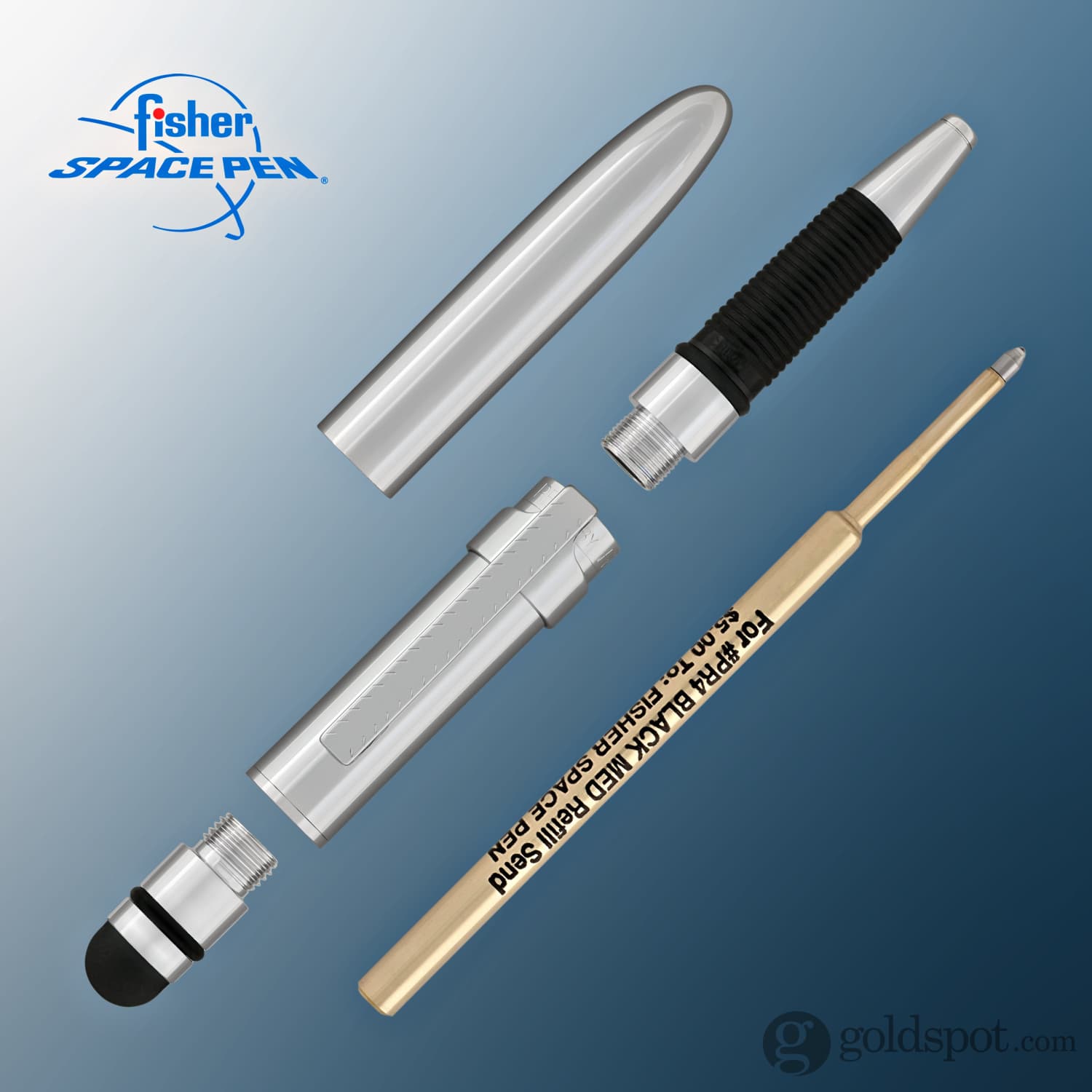 Fisher Space Pen Bullet Grip Ballpoint Pen with Stylus & Clip - Chrome Finish Writing Instrument for Everyday Carry, Note Taking & Outdoor Adventures
