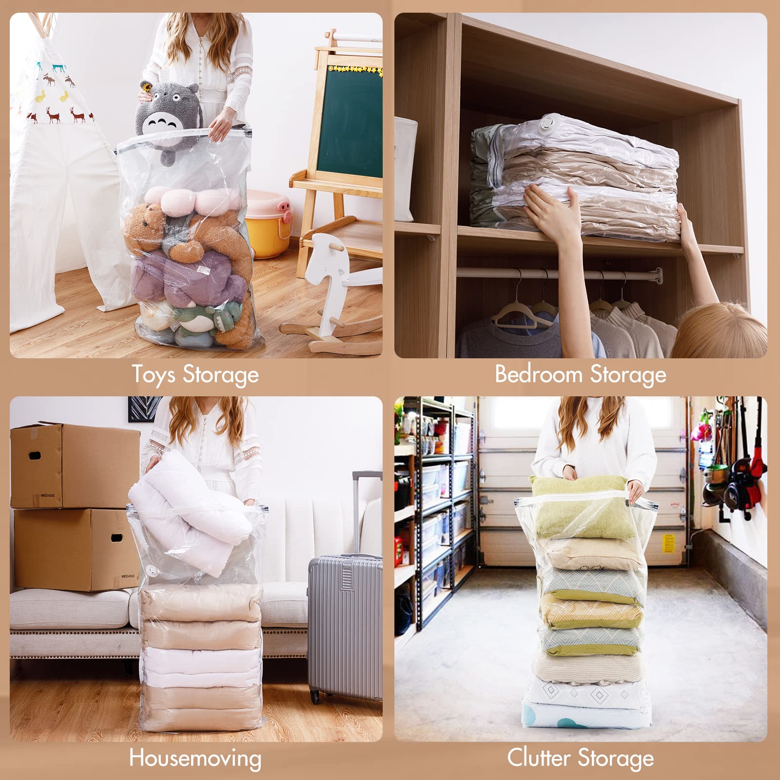 TAILI Hanging Vacuum Storage Bags (3-Pack) & Cube Vacuum Storage Bags (9 Jumbo Pack) - Space Saving Closet Organizers for Seasonal Clothes, Blankets & Travel Luggage