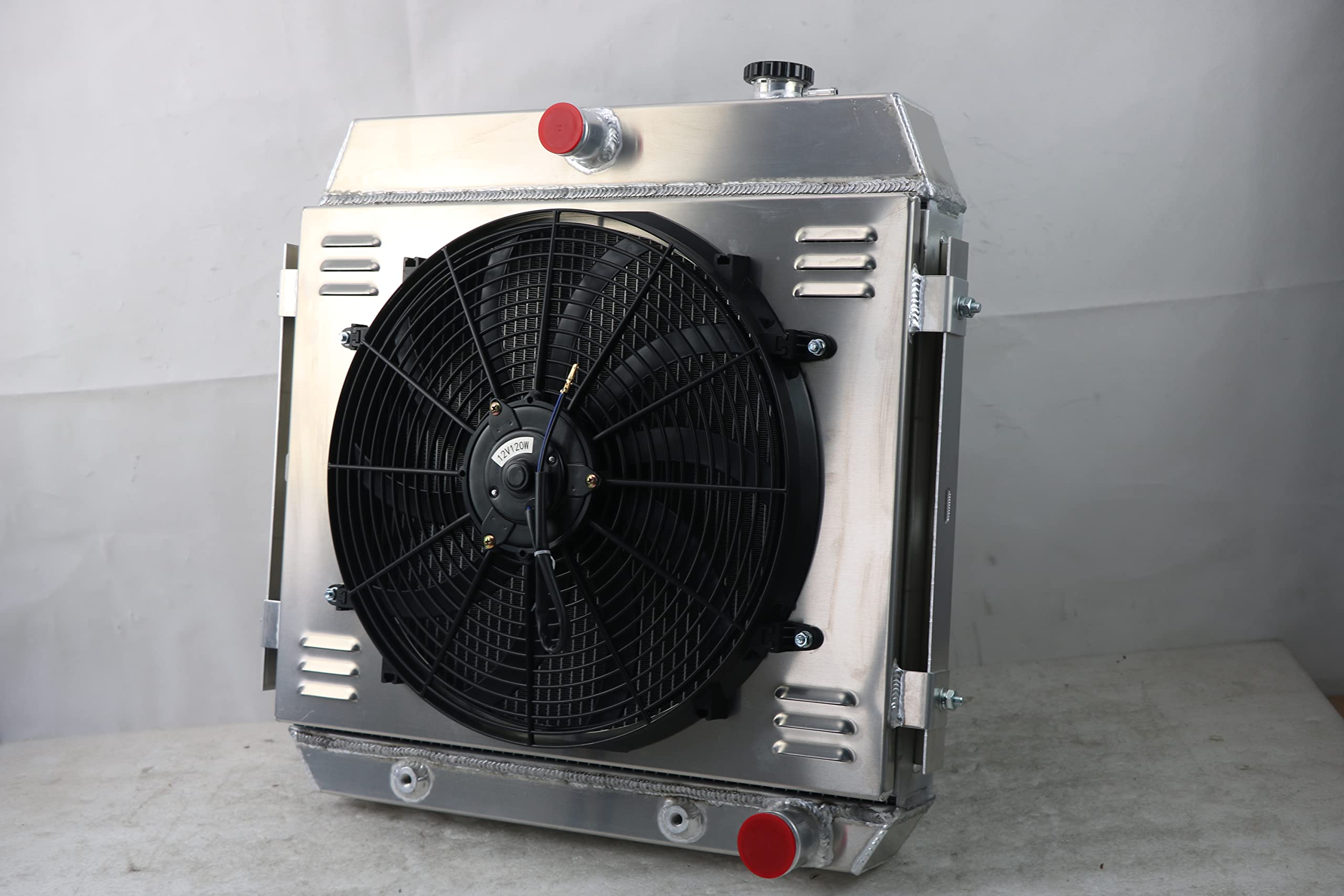 62MM 4-Row Aluminum Radiator Replacement for 1955-1957 Chevy Bel Air, Delray, Nomad, One Fifty/Two Ten Series - V8 Manual Transmission - Includes Radiator Shroud & Electric Fan Relay Kit - Perfect for Classic Car Restoration & Hot Rod Upgrades