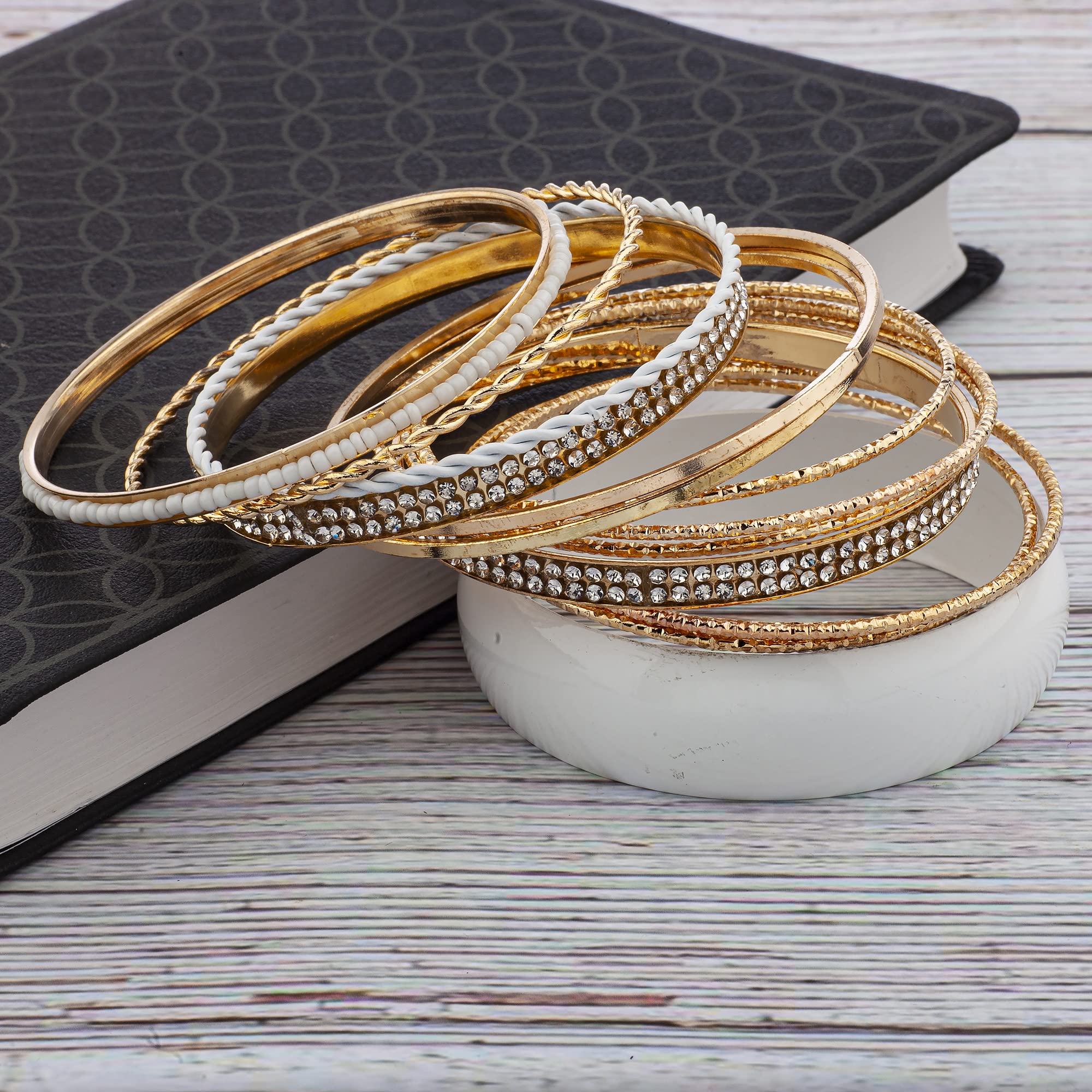Nicole Miller Gold Rhinestone Bangle Set - 14pcs for Parties & Weddings