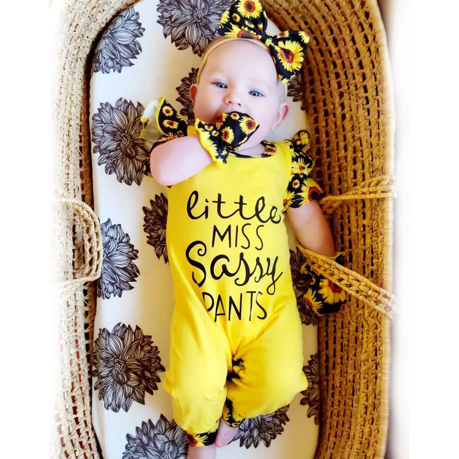 HINTINA Newborn Baby Girl Outfit Set - Letter Print Romper Jumpsuit with Gloves & Headband | Perfect for Preemie Photoshoots, Hospital Coming Home & Gift Giving