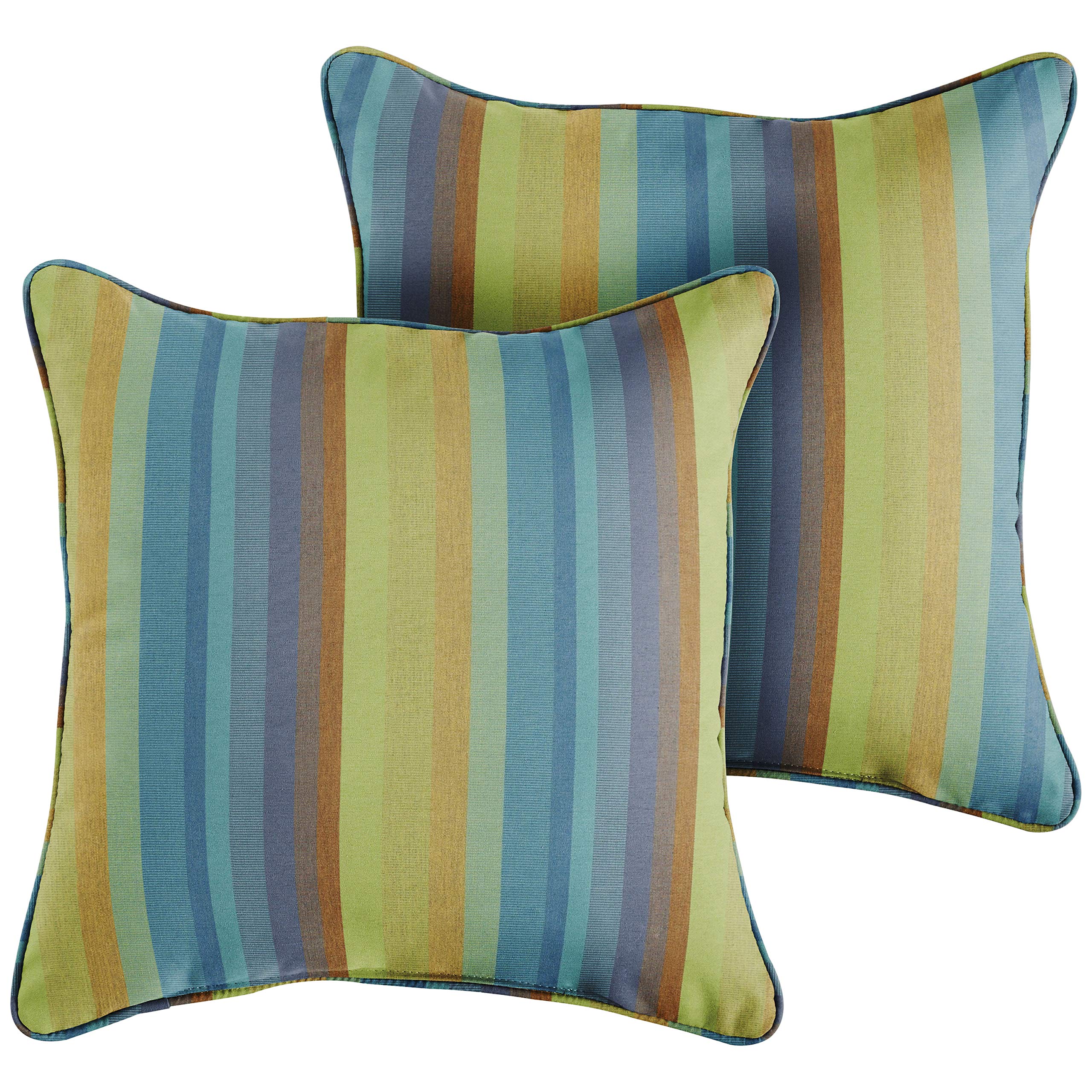 Sorra Home x Sunbrella Indoor/Outdoor XL Corded Throw Pillows 24x24 Inches - Water-Resistant Astoria Lagoon Pattern Decorative Cushions for Patio, Poolside & Living Room
