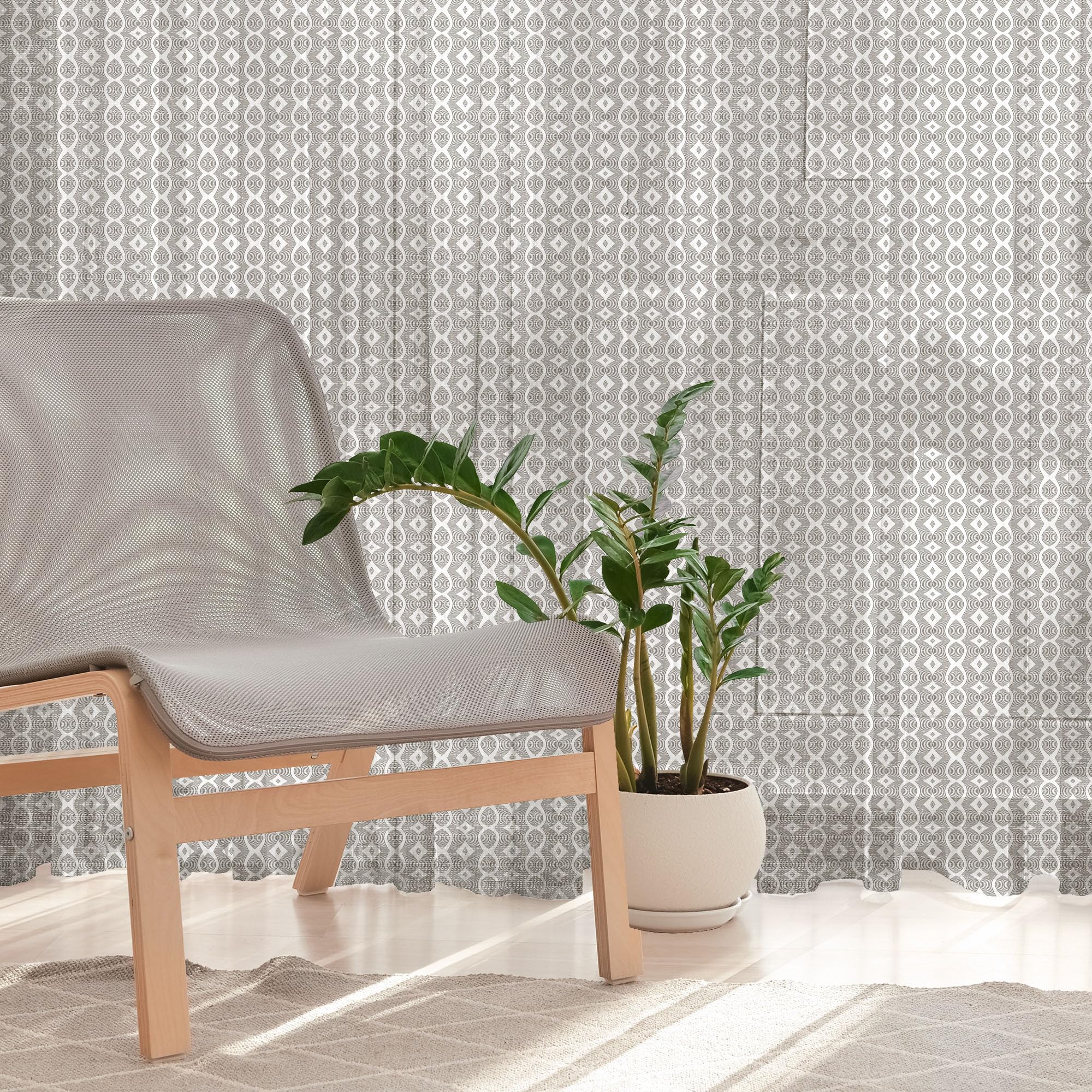 Ambesonne Black and White Op Art Tulle Curtains - Monochrome Wavy Pattern with Diamond Shapes, Rod Pocket Sheer Drapes for Living Room & Bedroom (108