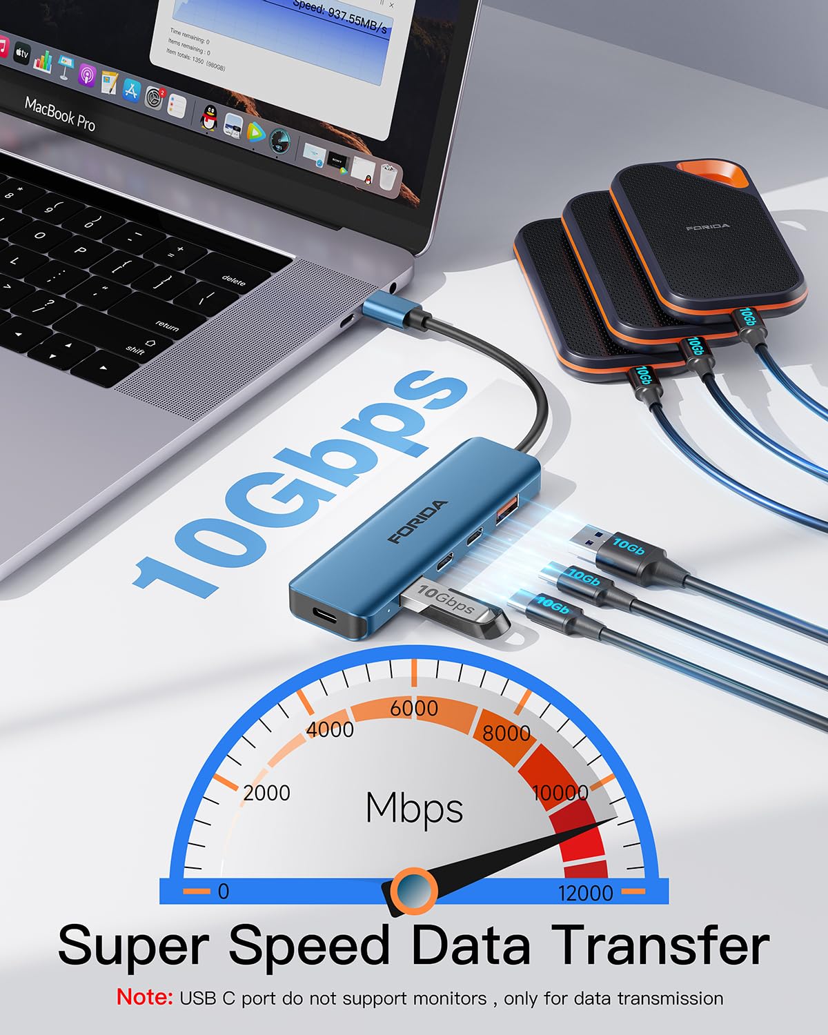 10Gbps USB C Hub with 100W PD Charging - 2 USB C 3.2 Gen 2 & 2 USB A 3.2 Gen 2 Ports - Compatible with MacBook, Surface, XPS, Samsung, Dell - Perfect for Work, Travel & Home Office (Blue)