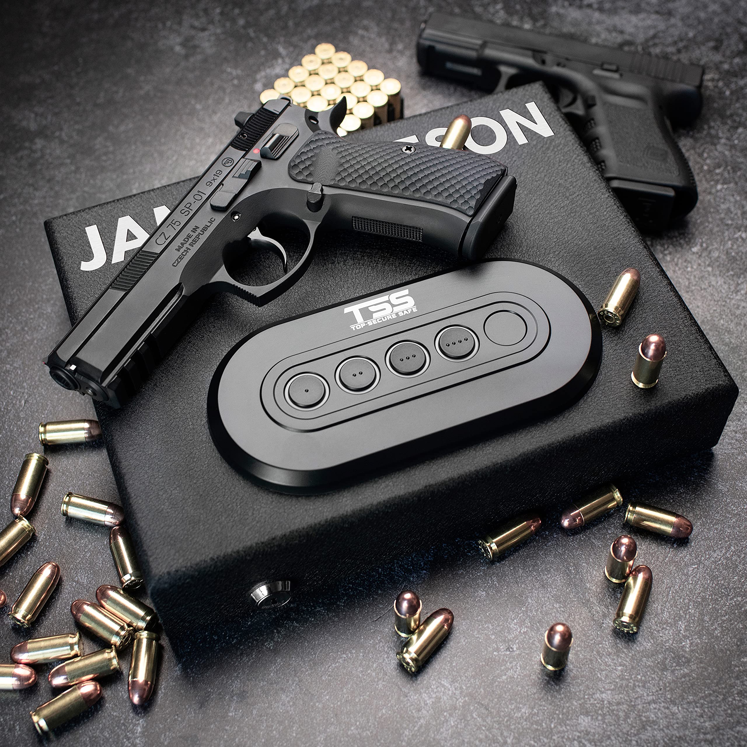 Personalized Gun Safe with Custom Text | 14 Font Options | Quick-Access Handgun Safe for Pistols with Digital Keypad & Backup Key Lock - California DOJ Certified | Perfect for Home, Office & Vehicle Security - Great Birthday Gift for Husband & Men