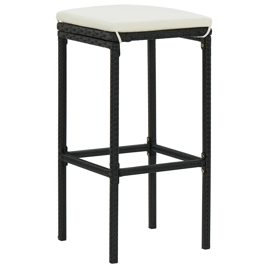 3-Piece Black Poly Rattan Bar Stools with Cushions - Counter Height Swivel Stools for Kitchen Island, Breakfast Nook & Outdoor Patio