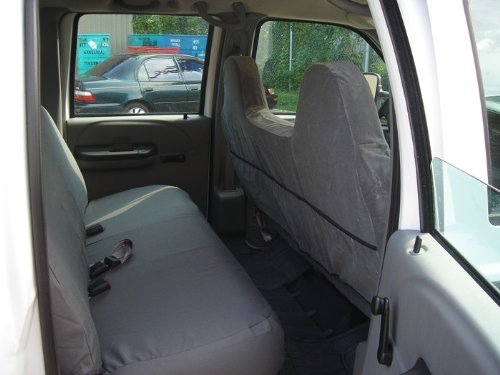 Premium Durafit Seat Covers for Ford F250 F350 F450 F550 Crew Cab - Exact Fit Front & Rear Solid Bench Seats with Molded Headrests - Durable Gray Automotive Twill Fabric - Perfect for Truck Protection, Off-Roading & Daily Commuting