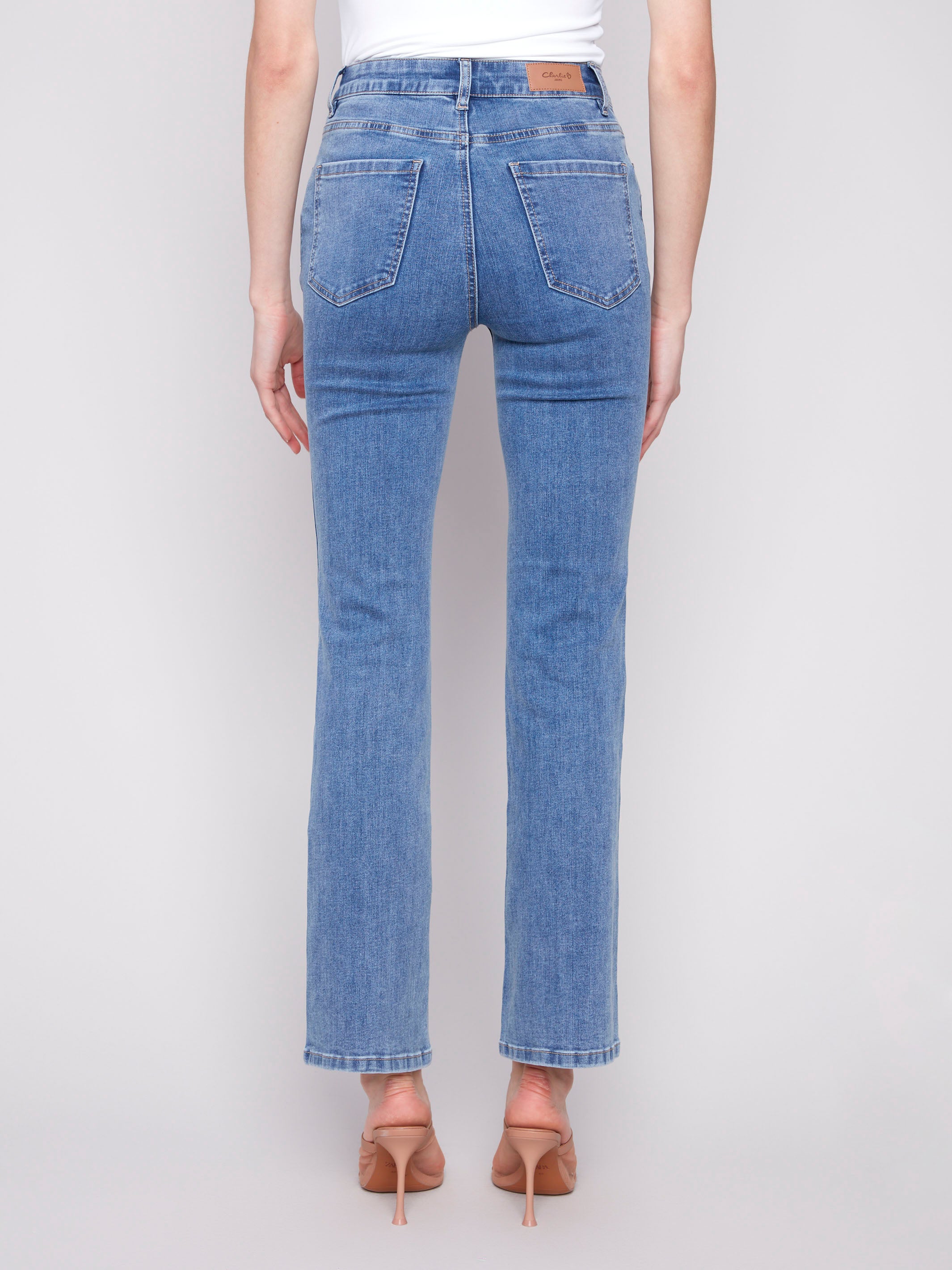 Celine Flare Leg Jeans for Women - Medium Blue Denim High Waist Bootcut Pants | Perfect for Casual Wear, Office Outfits & Night Out