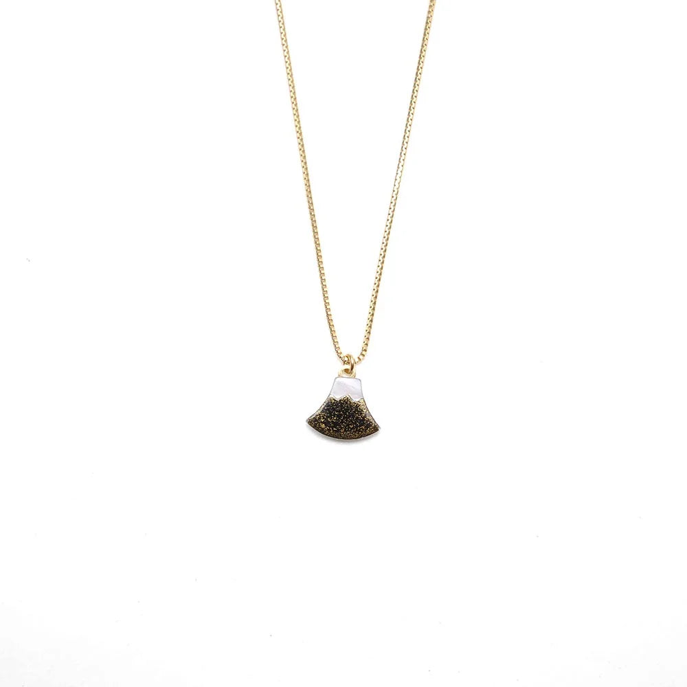 Handcrafted Maki-e Urushi Lacquer Pendant Necklace with White South Sea Pearl Shell - Japanese Traditional Jewelry Featuring Mt. Fuji Design in Elegant Black | Perfect for Formal Occasions, Cultural Events & Unique Gift Giving