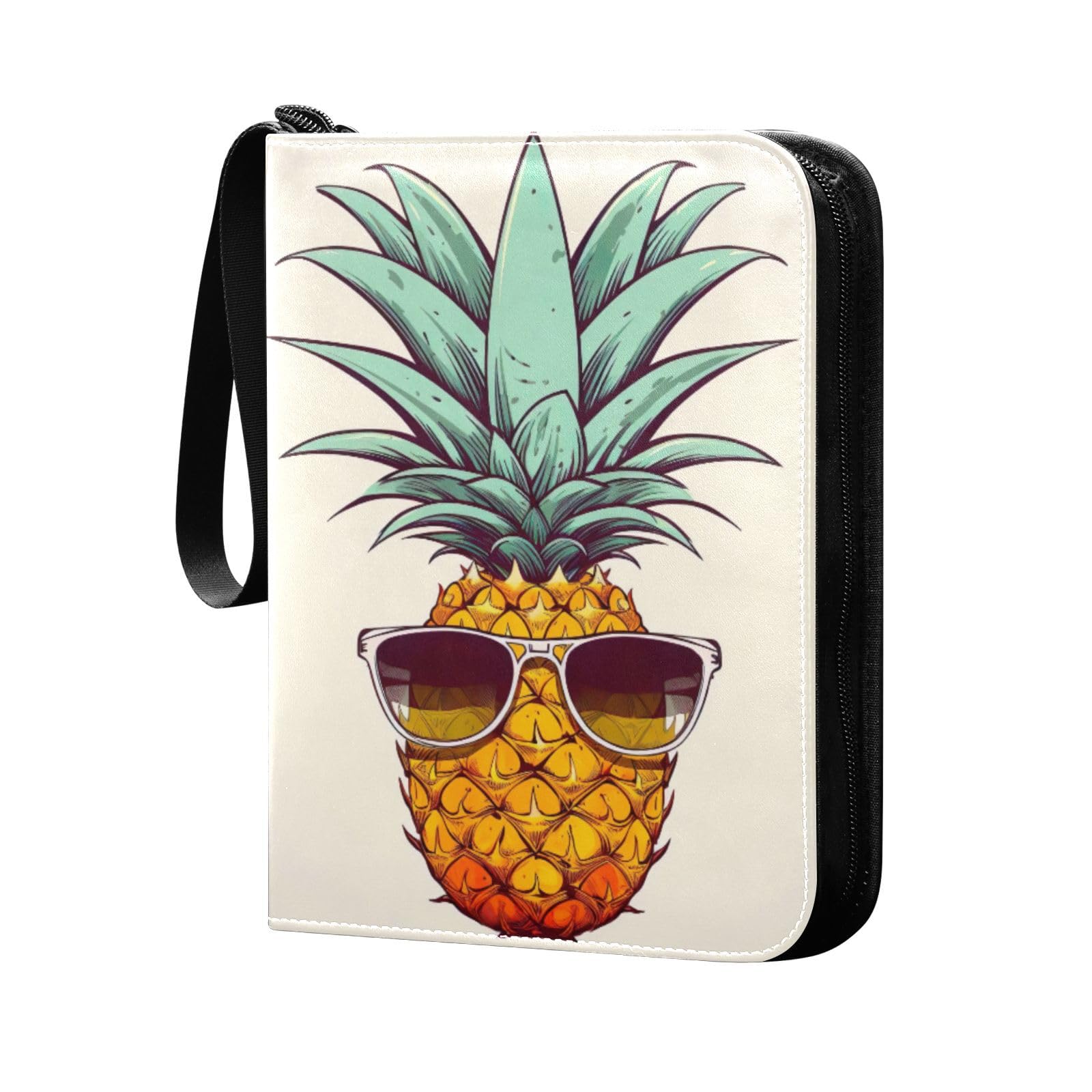 Joko Ivery Pineapple Sunglasses Trading Card Binder - 4 Pocket PU Leather Zip Album with 400 Side Loading Pockets | Durable Card Holder for Sports, Gaming & Collectible Cards | Perfect for Boys, Girls & Card Game Enthusiasts | Great for Storage, Organization & Trading Events