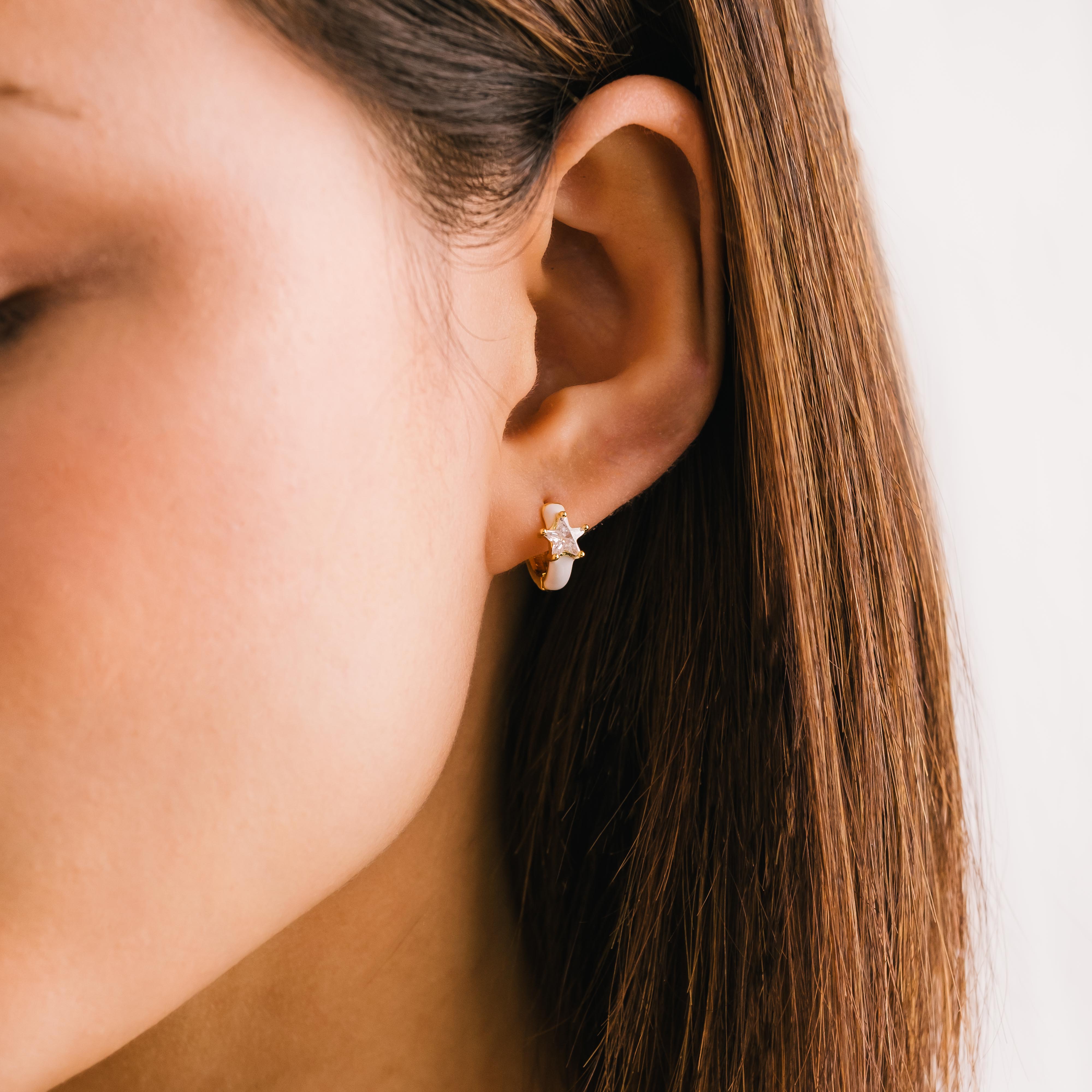 Star Enamel Huggie Hoop Earrings - Dainty Gold Plated Huggie Earrings for Women - Perfect for Everyday Wear, Date Night & Gifts