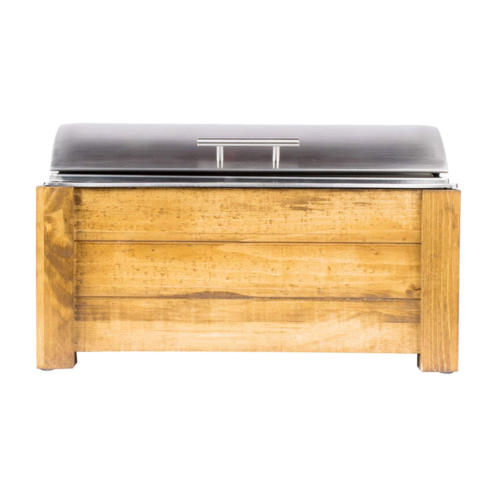Cal Mil 3429-99 Madera Chafer - 8 Quart Stainless Steel Buffet Server with Wooden Base | Perfect for Catering, Buffets & Keeping Food Warm at Parties