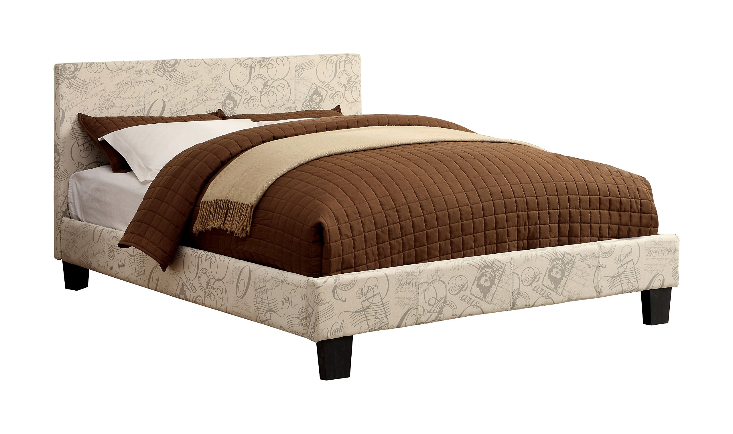 Furniture of America Voyager Upholstered Platform Bed Queen Size - Modern Bedroom Furniture with Sturdy Wood Frame & Luxe Fabric Upholstery | Perfect for Master Bedrooms, Guest Rooms & Small Spaces