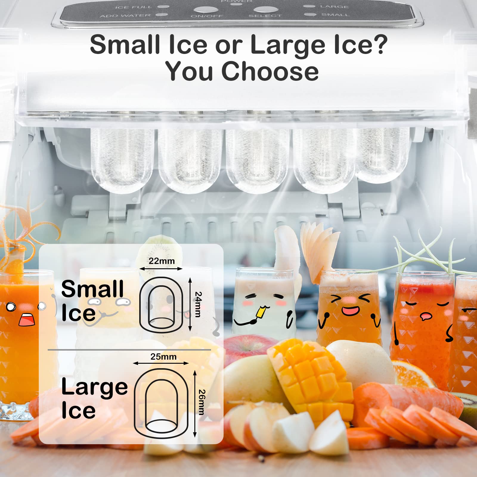 Portable Ice Maker Machine - 26lbs Daily Output, Large & Small Ice Cube Options, Easy to Clean Countertop Ice Maker for Home, Office, Party & Outdoor Use - Perfect for Cocktails, Beverages & Summer Entertaining