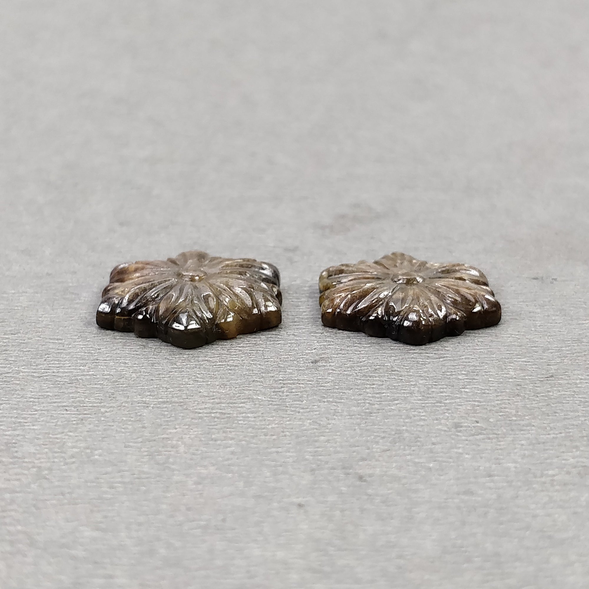Natural Untreated Golden Brown Chocolate Sapphire Gemstone Carving - 23.00cts Hand Carved Hexagon Pair (18.5x16.5mm) for Jewelry Making, Engagement Rings & Luxury Gifts