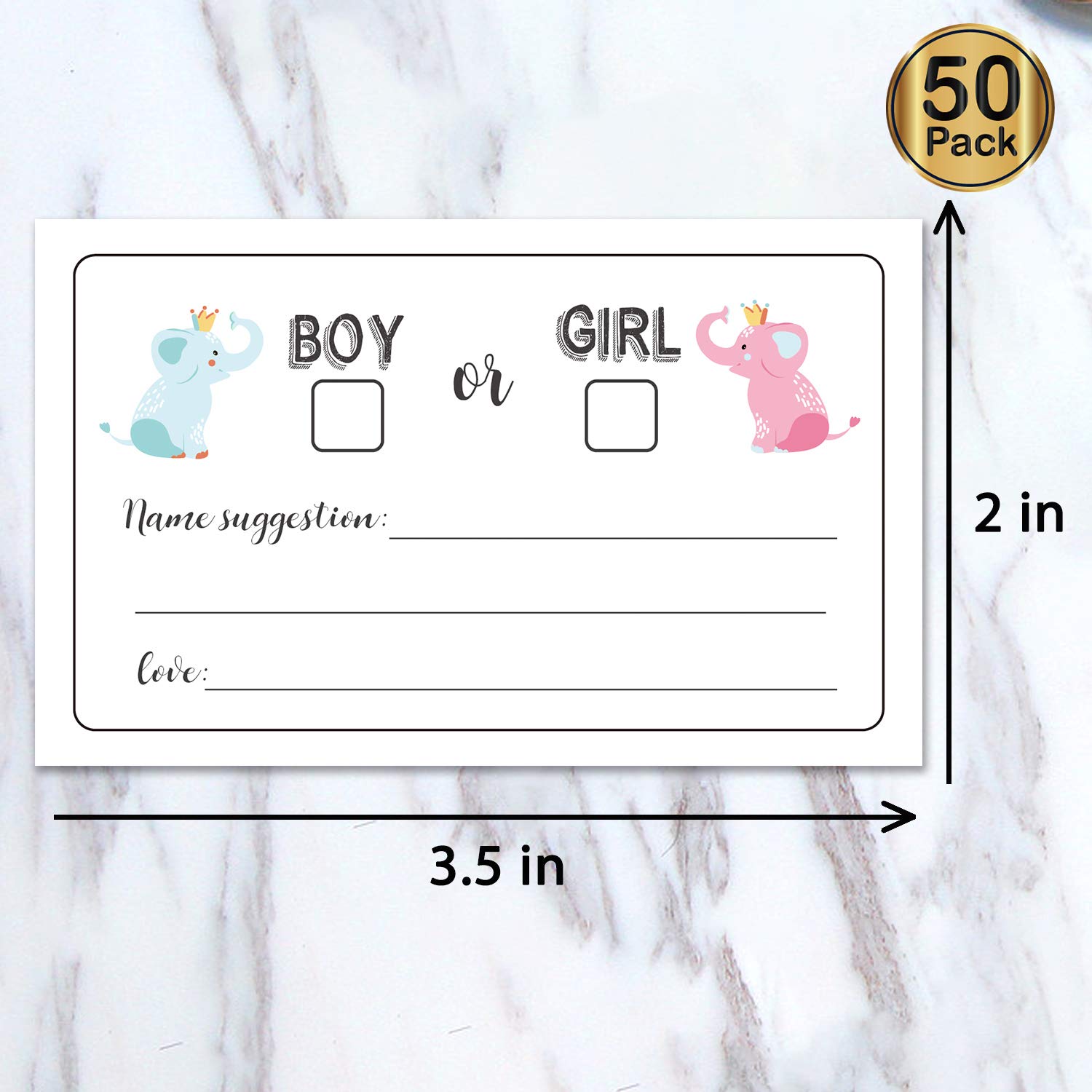 50-Pack Gender Reveal Voting Cards for Baby Shower Party Games - Boy or Girl Prediction Cards (3.5