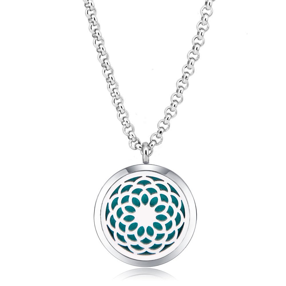30mm Essential Oil Diffuser Necklace - Hypoallergenic Magnetic Locket Pendant with 24